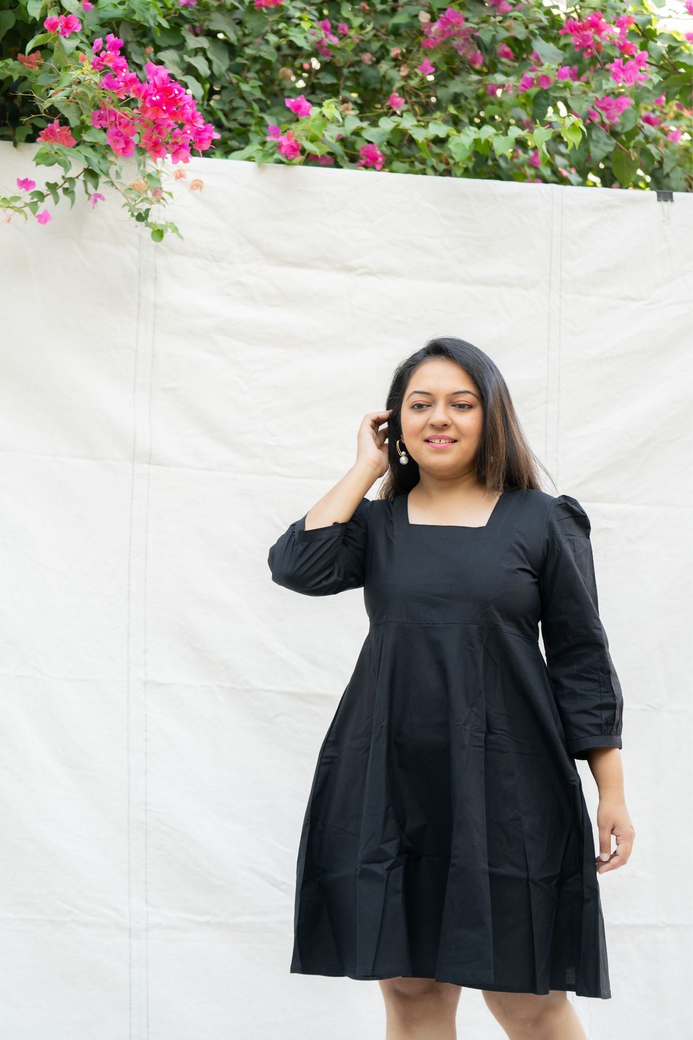 Patakha Guddi Black Solid Cotton Knee Length Dress