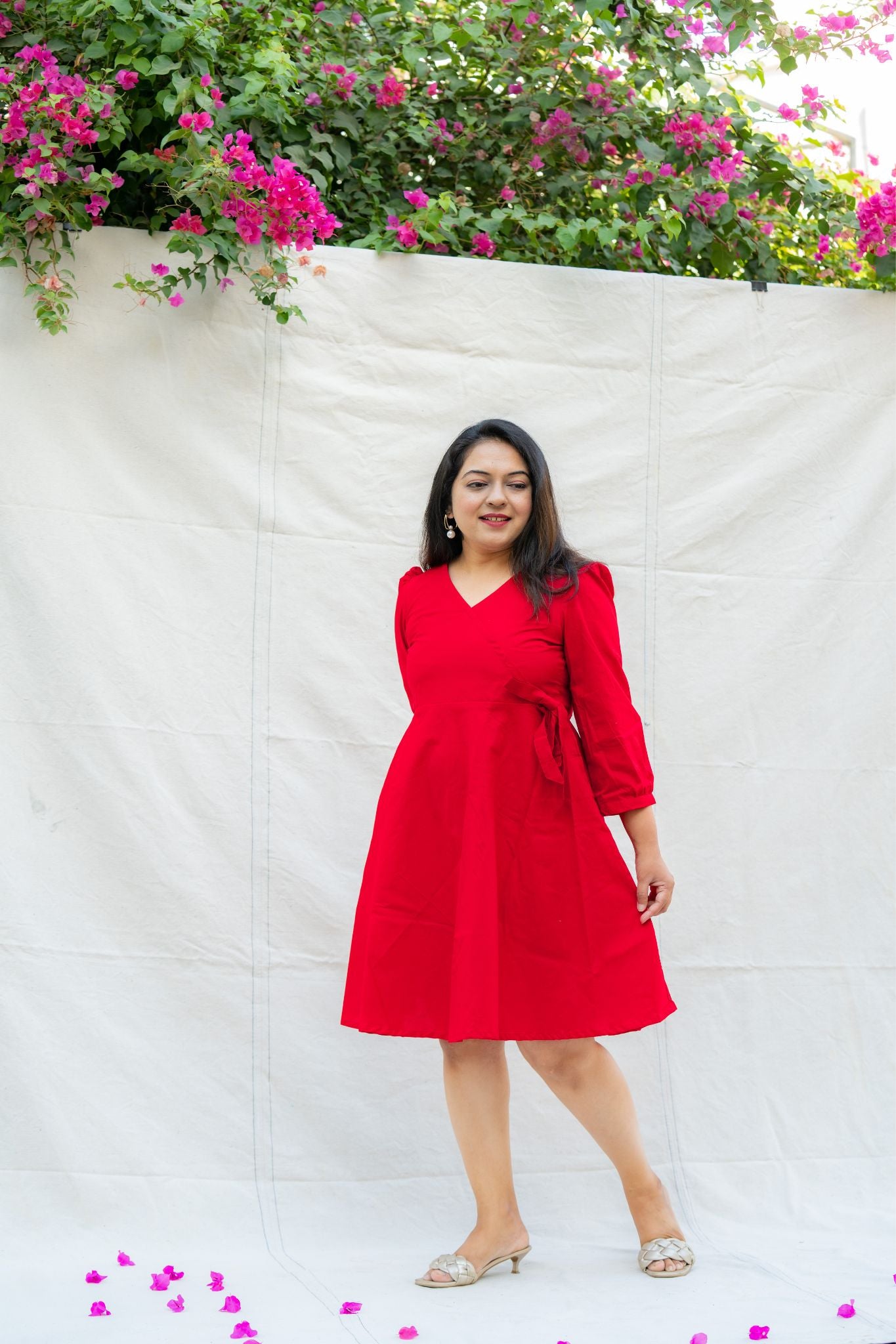 Laal Ishq Red Solid Cotton Knee Length dress