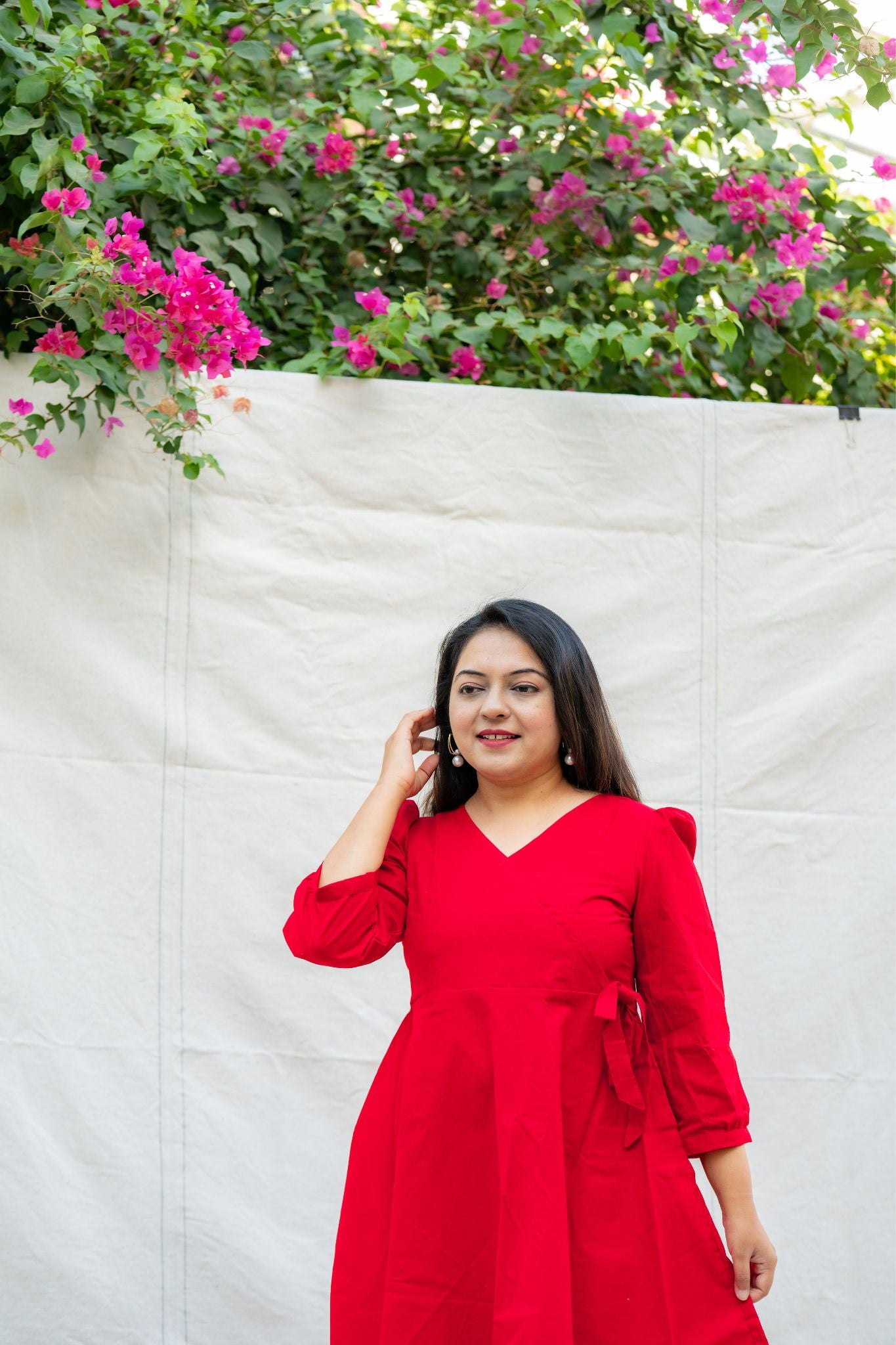 Laal Ishq Red Solid Cotton Knee Length dress