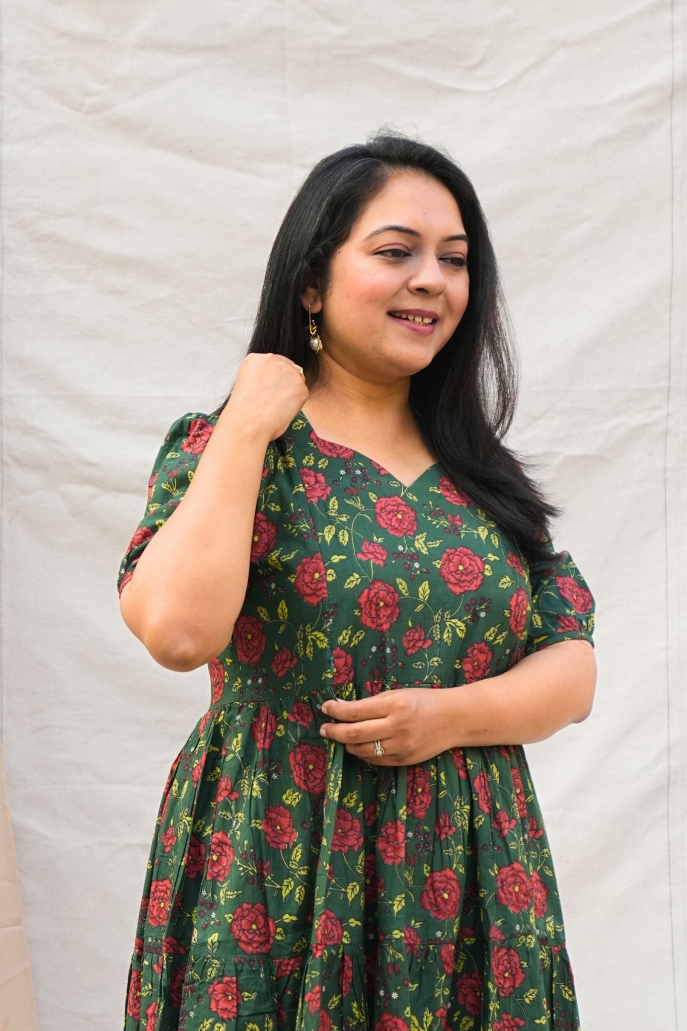 Dark Green Maternity Dress With Zippers on both sides