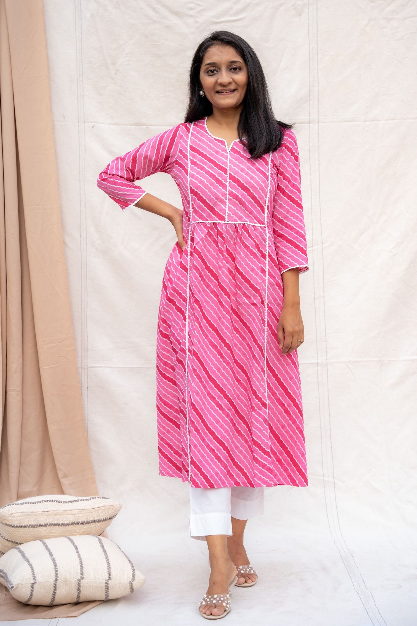 Aditi Pink Maternity and Nursing Cotton Kurta