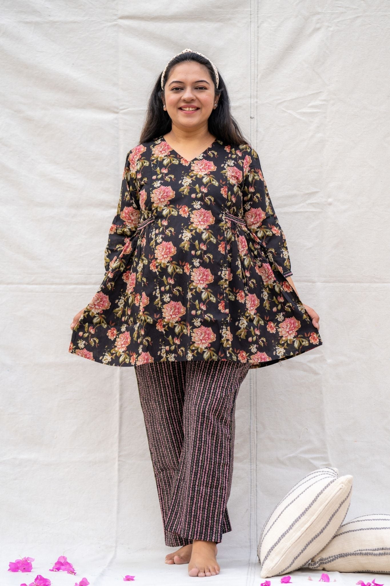 Pregnancy Maternity friendly Cotton lounge wear top and bottom set with flare for comfort