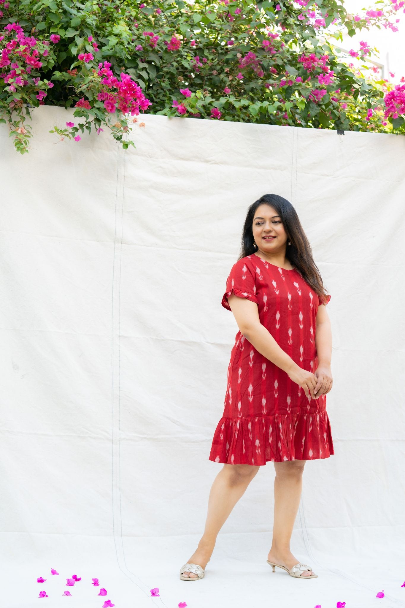 Te Amo Red Pure Ikat Cotton Knee length Dress