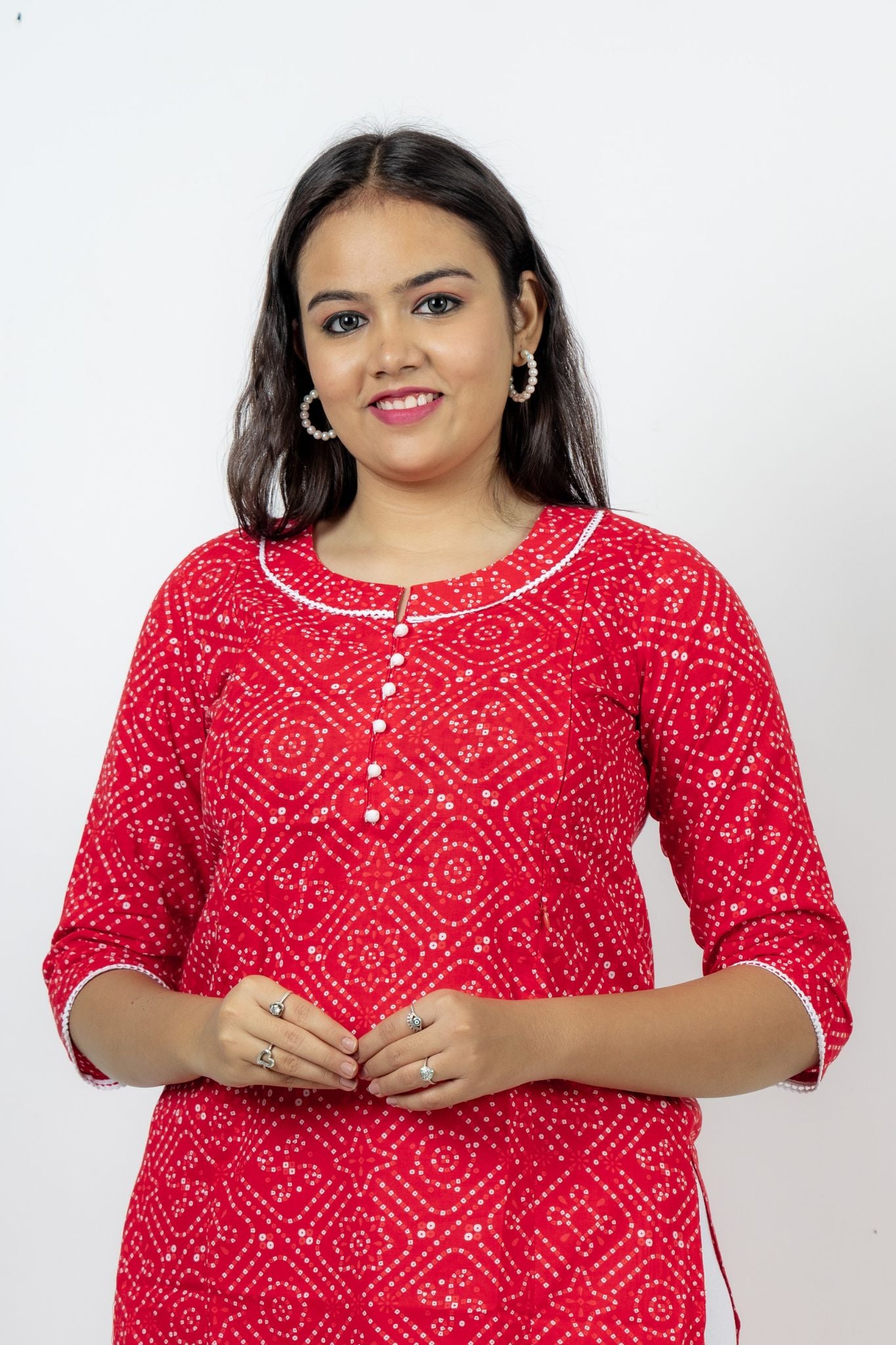 Zoya Red Maternity and Nursing Cotton Kurta