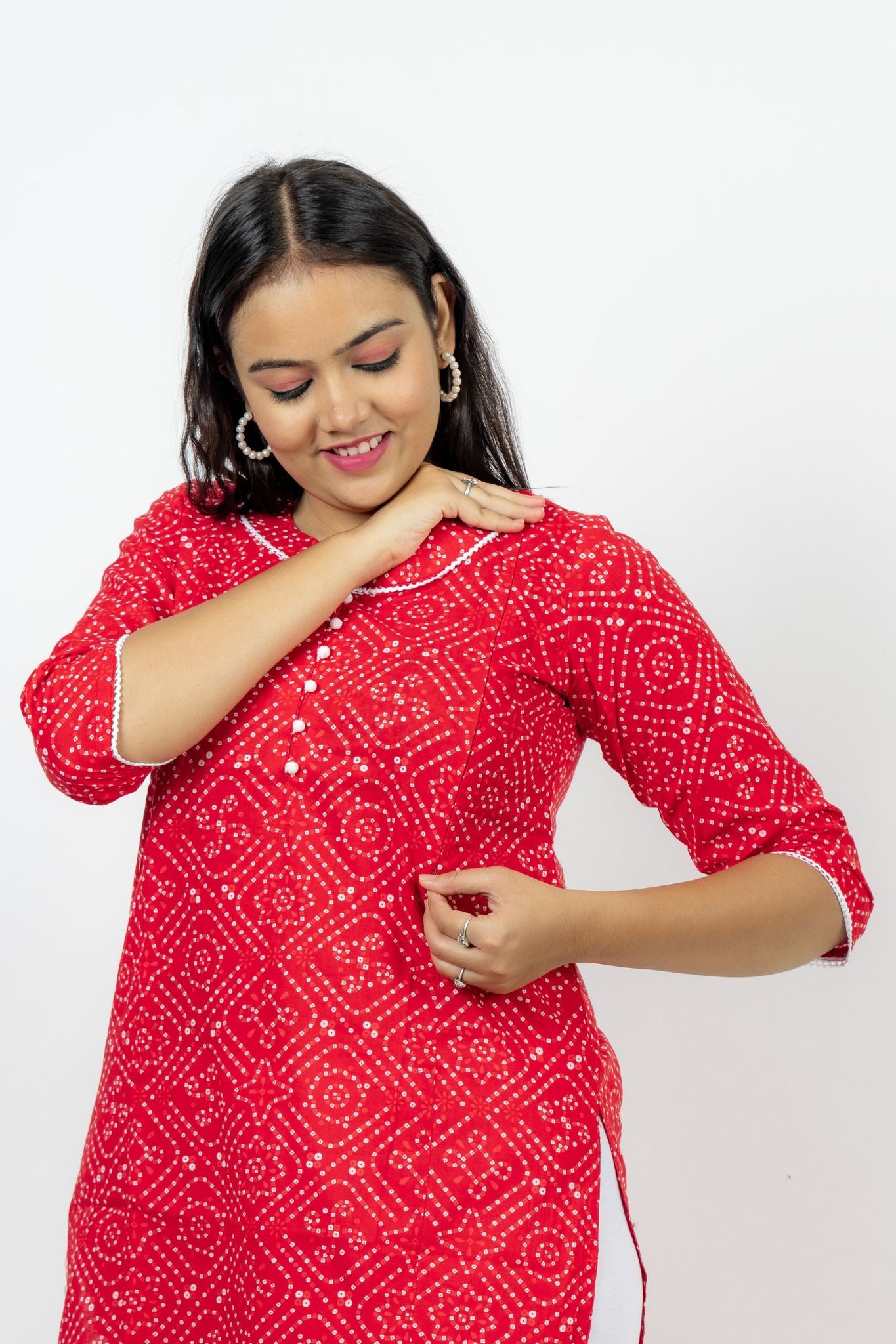 Invisible two sides zipper cotton maternity kurta for feeding