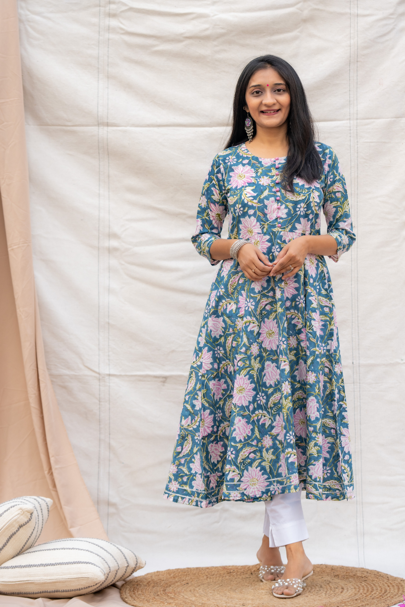 Blue Round neck Cotton Kurta