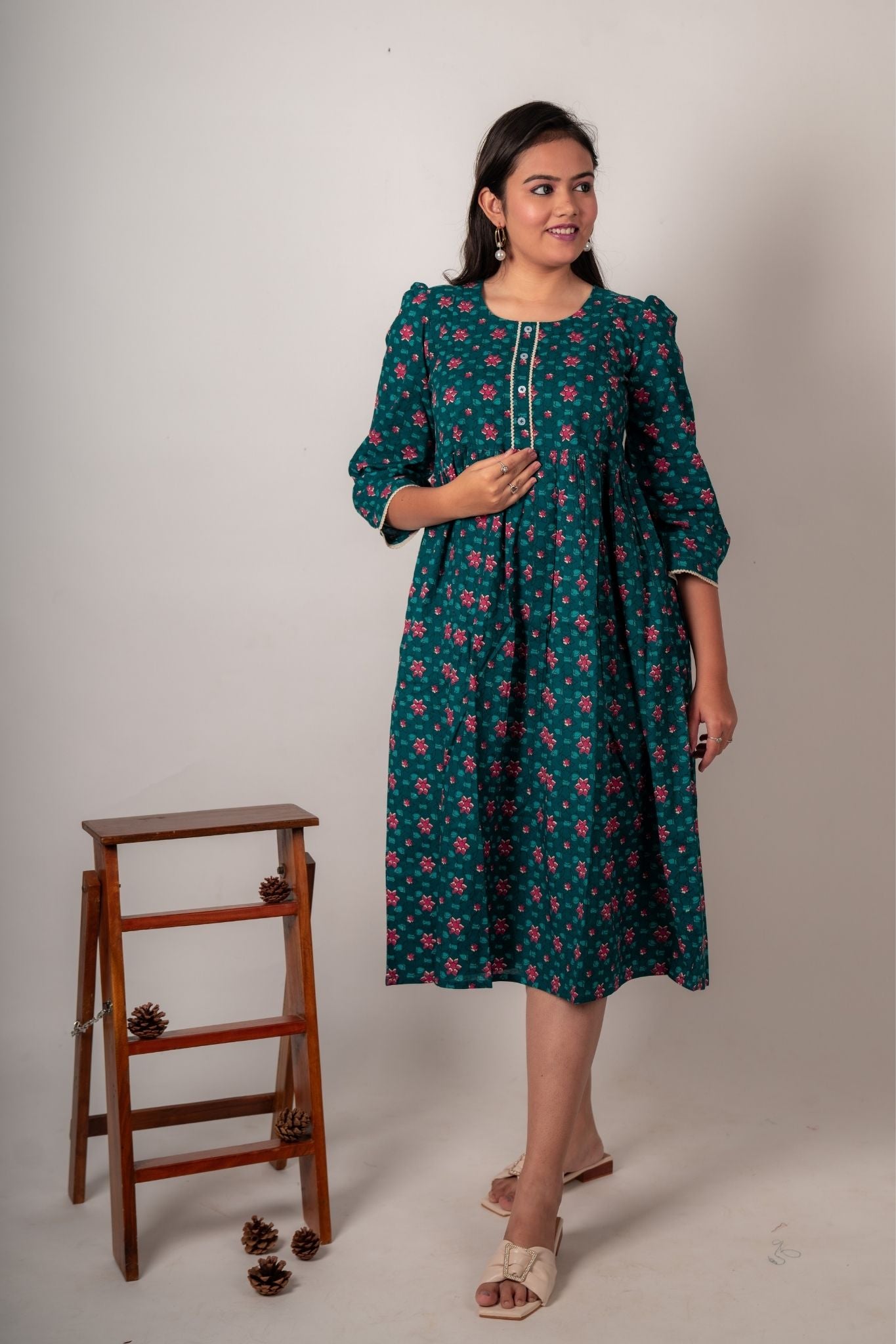 Blue Floral Print Maternity Drerss