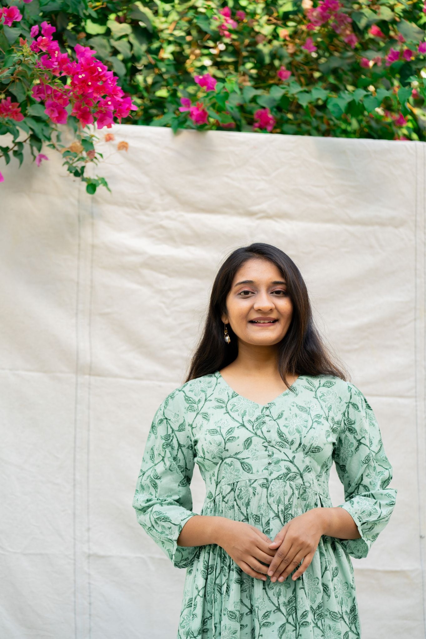 Jade Mint Green Floral Cotton Midi Dress