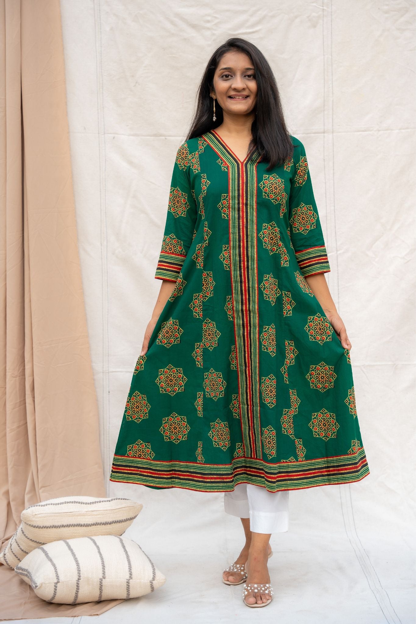 Apsara Green Maternity and Nursing Cotton Kurta