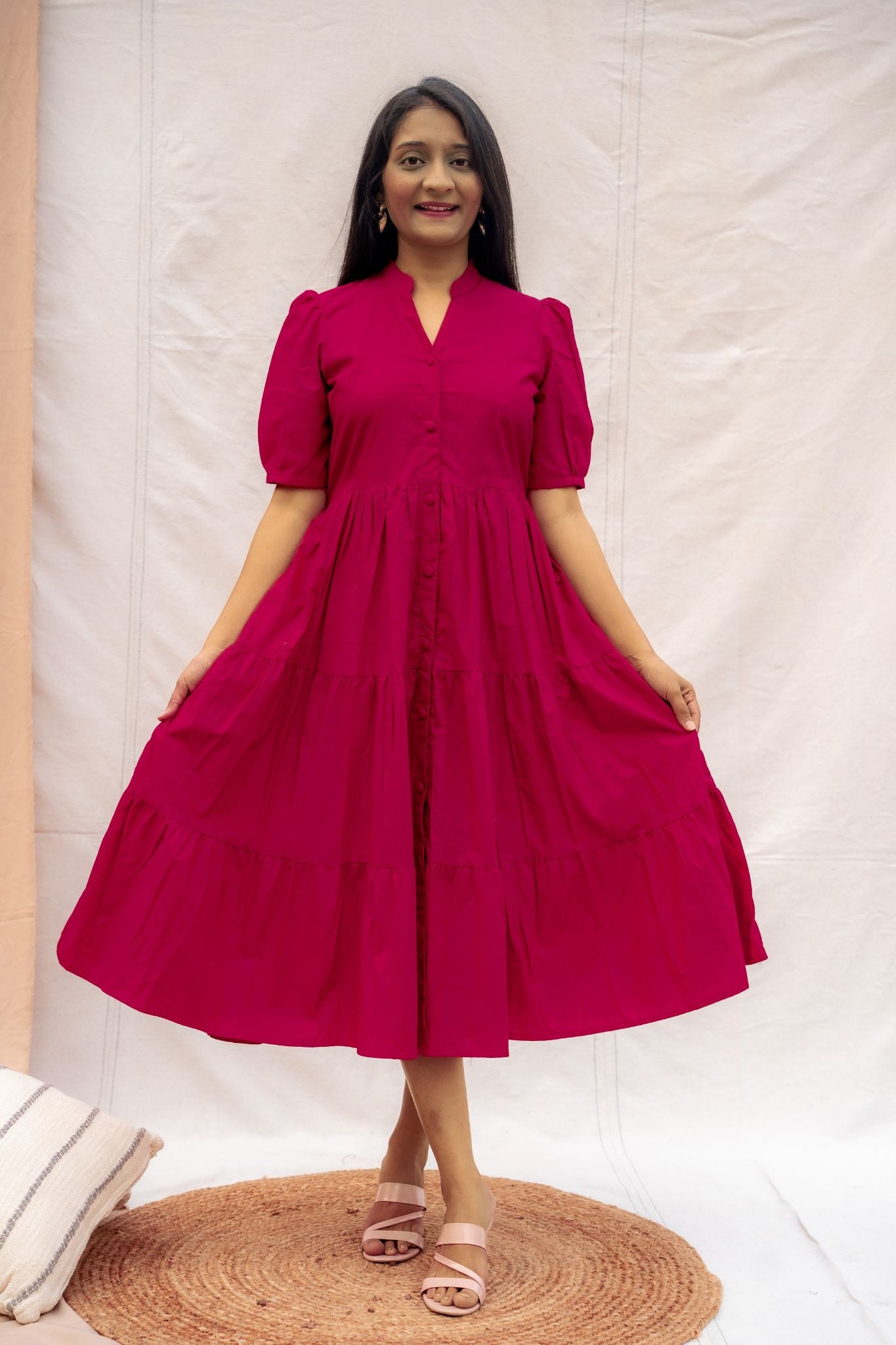 Brunch & Beyond Bright Pink Maternity and Nursing Cotton Dress