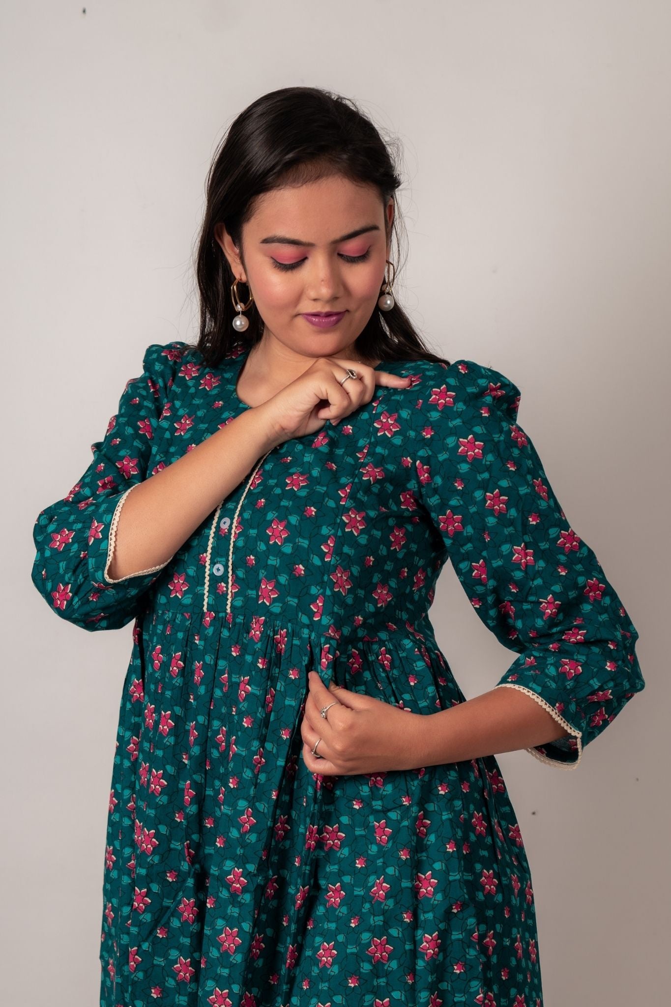Maitri Blue Maternity and Nursing Cotton Dress