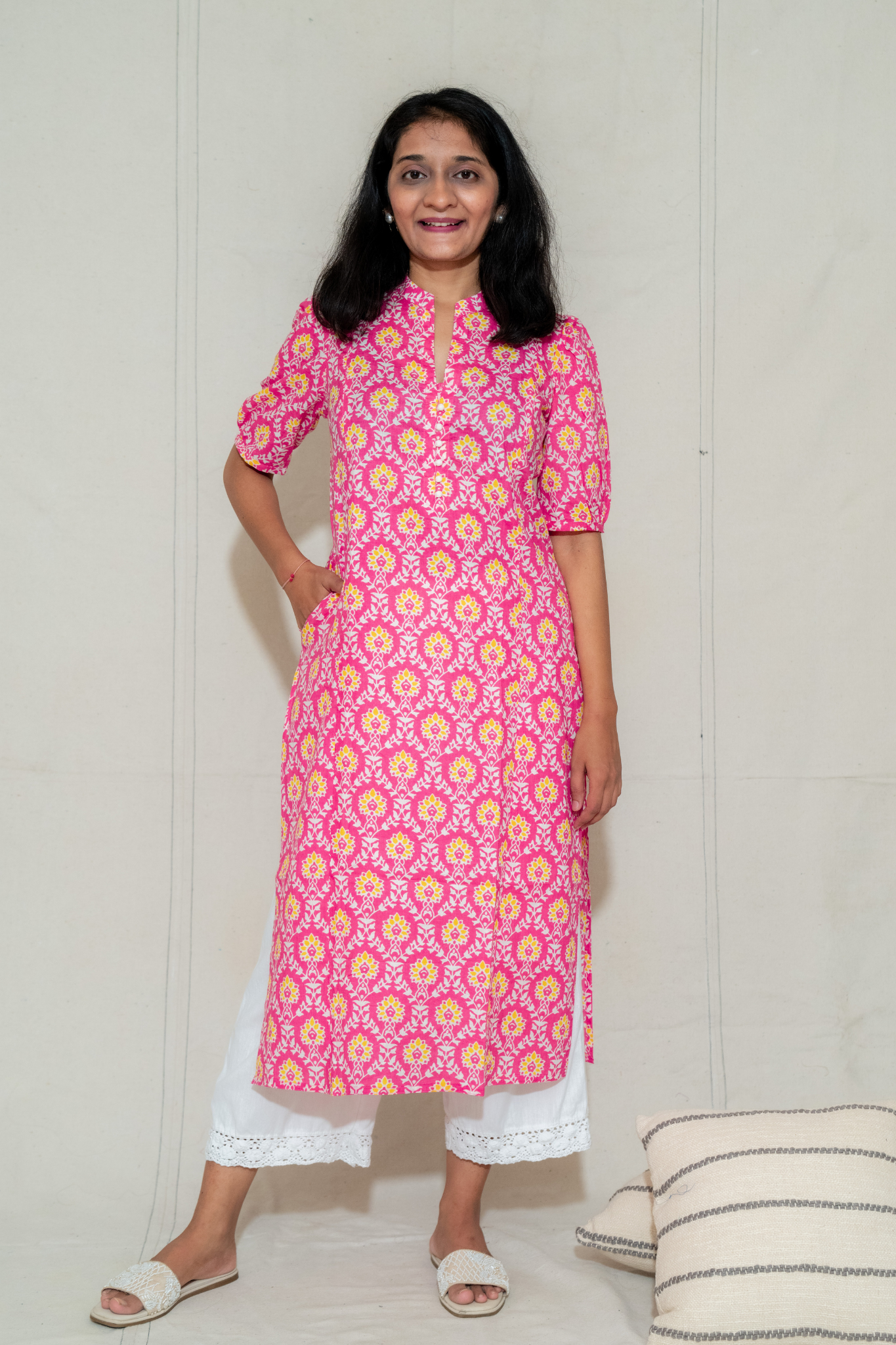 Pink Feeding Friendly Kurta With Pocket