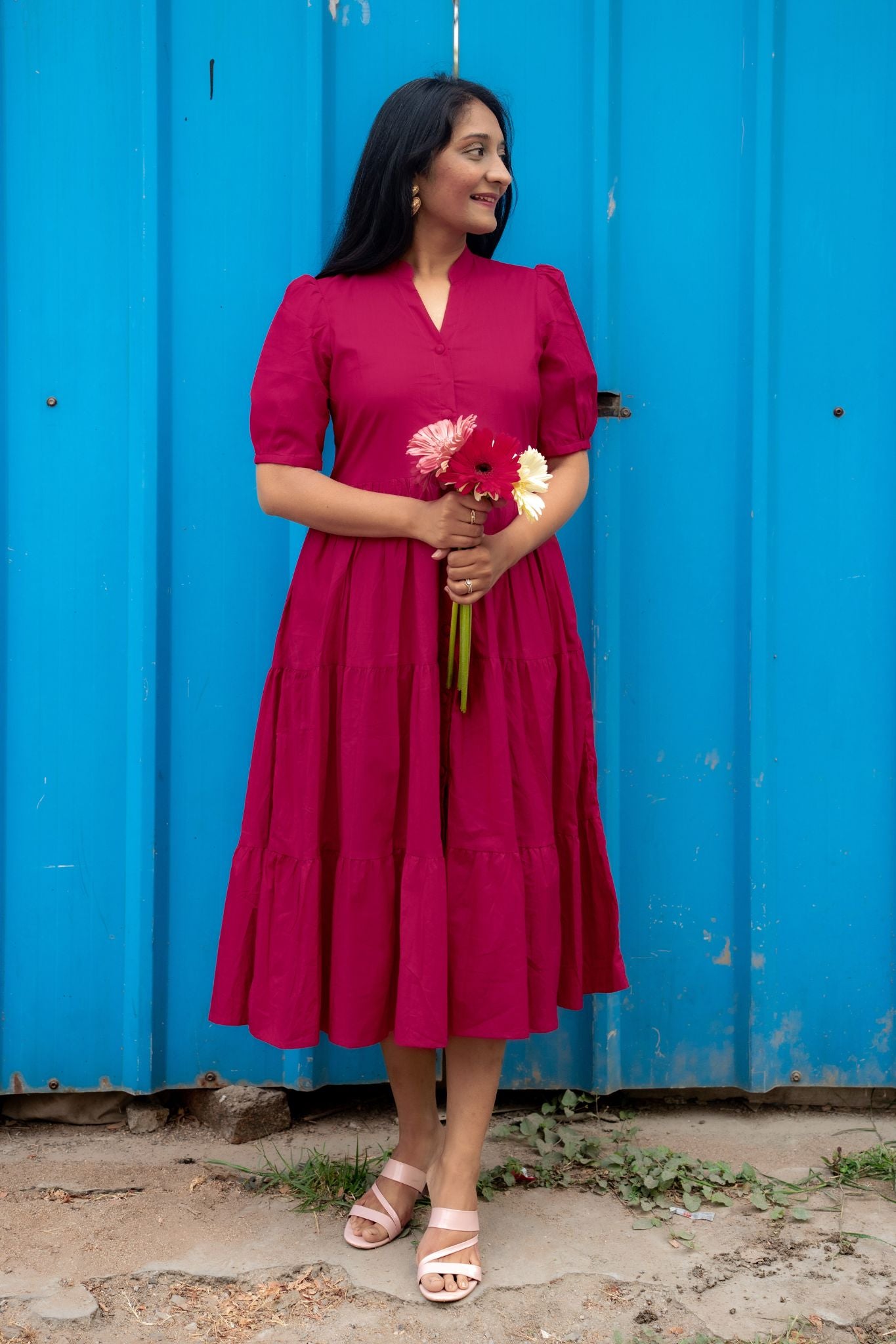 Brunch & Beyond Bright Pink Poplin Cotton Dress