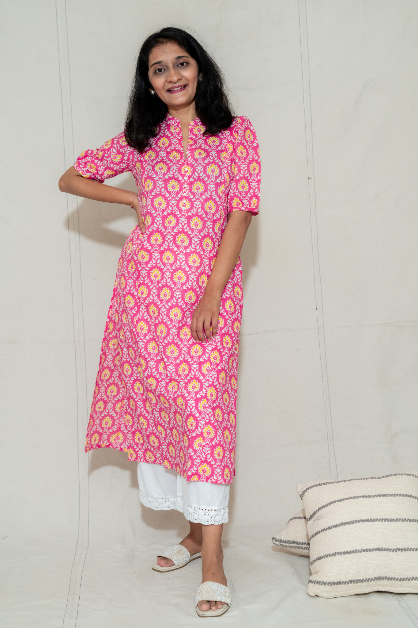 Pink Floral Print Kurta