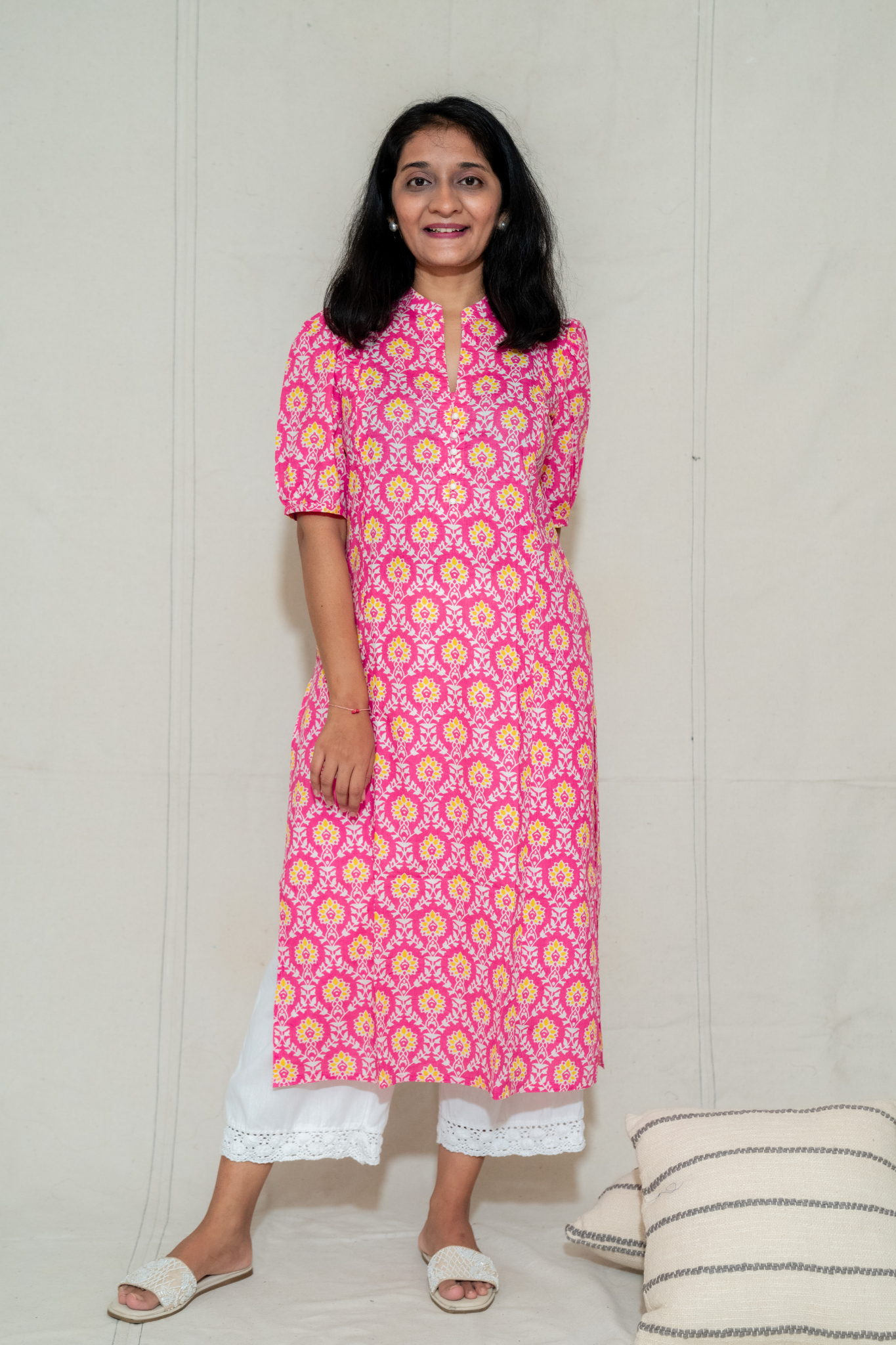 Pink Straight Cut Maternity Cottoln Kurta