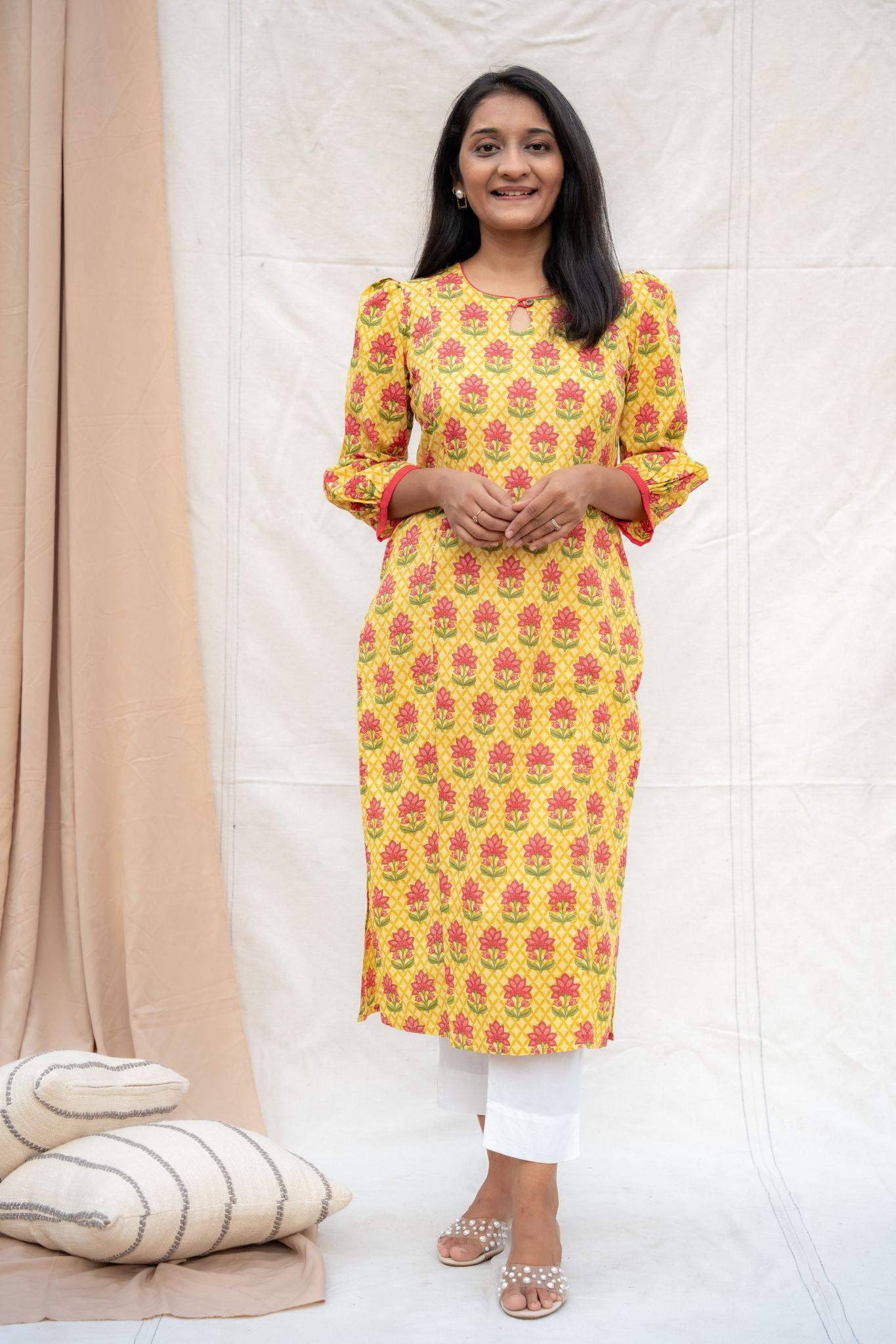 Amrita Yellow Maternity and Nursing Cotton Kurta