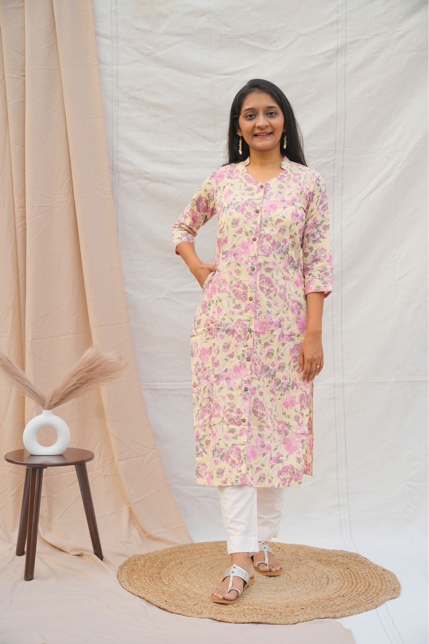Light Yellow Maternity Kurta With Pocket