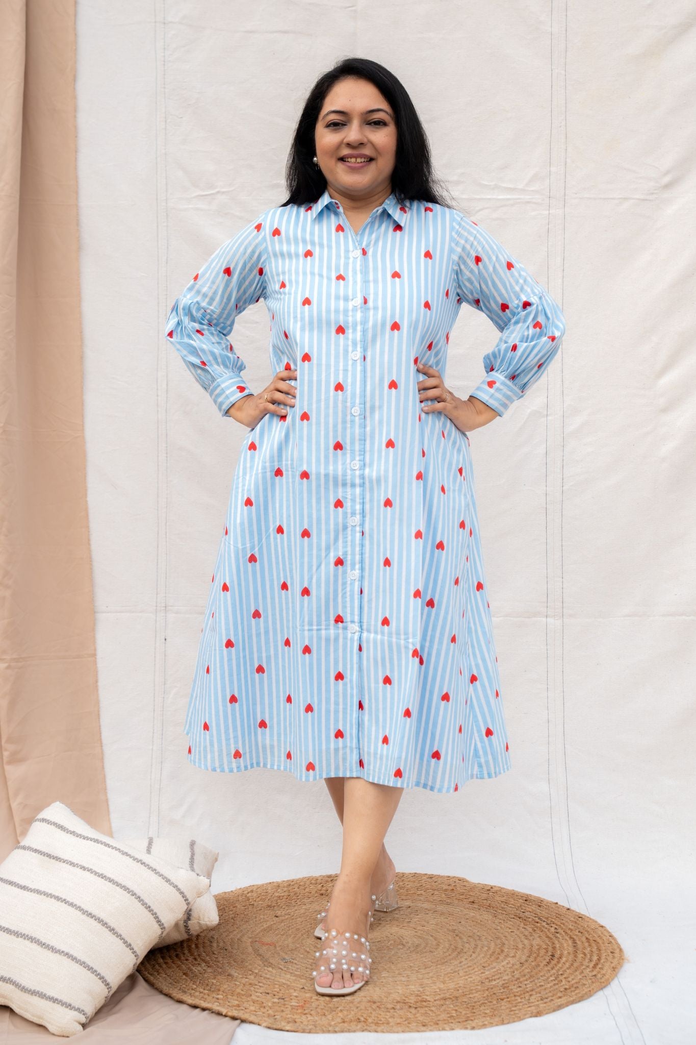 Little Hearts Blue Maternity and Nursing Cotton Dress
