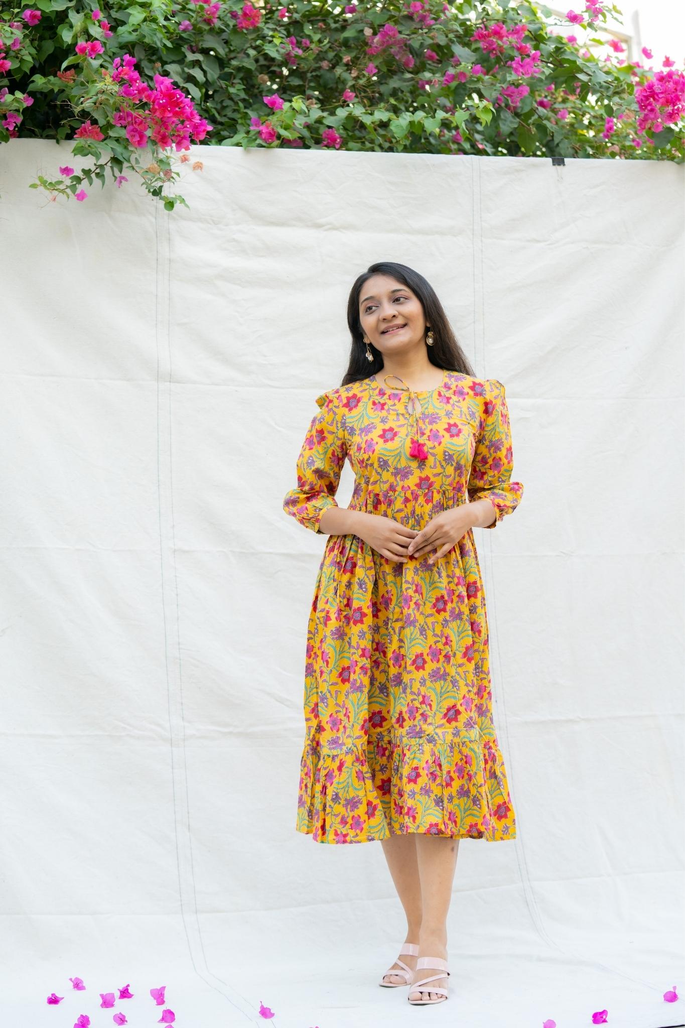 Kesariya Yellow Cotton Dress