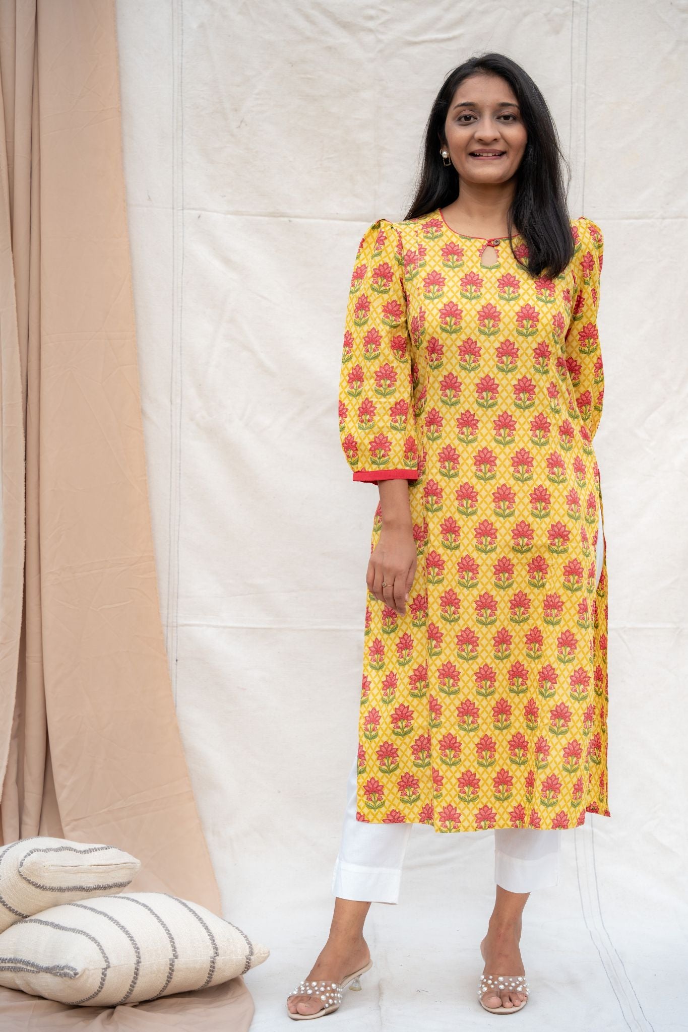 Amrita Yellow Maternity and Nursing Cotton Kurta