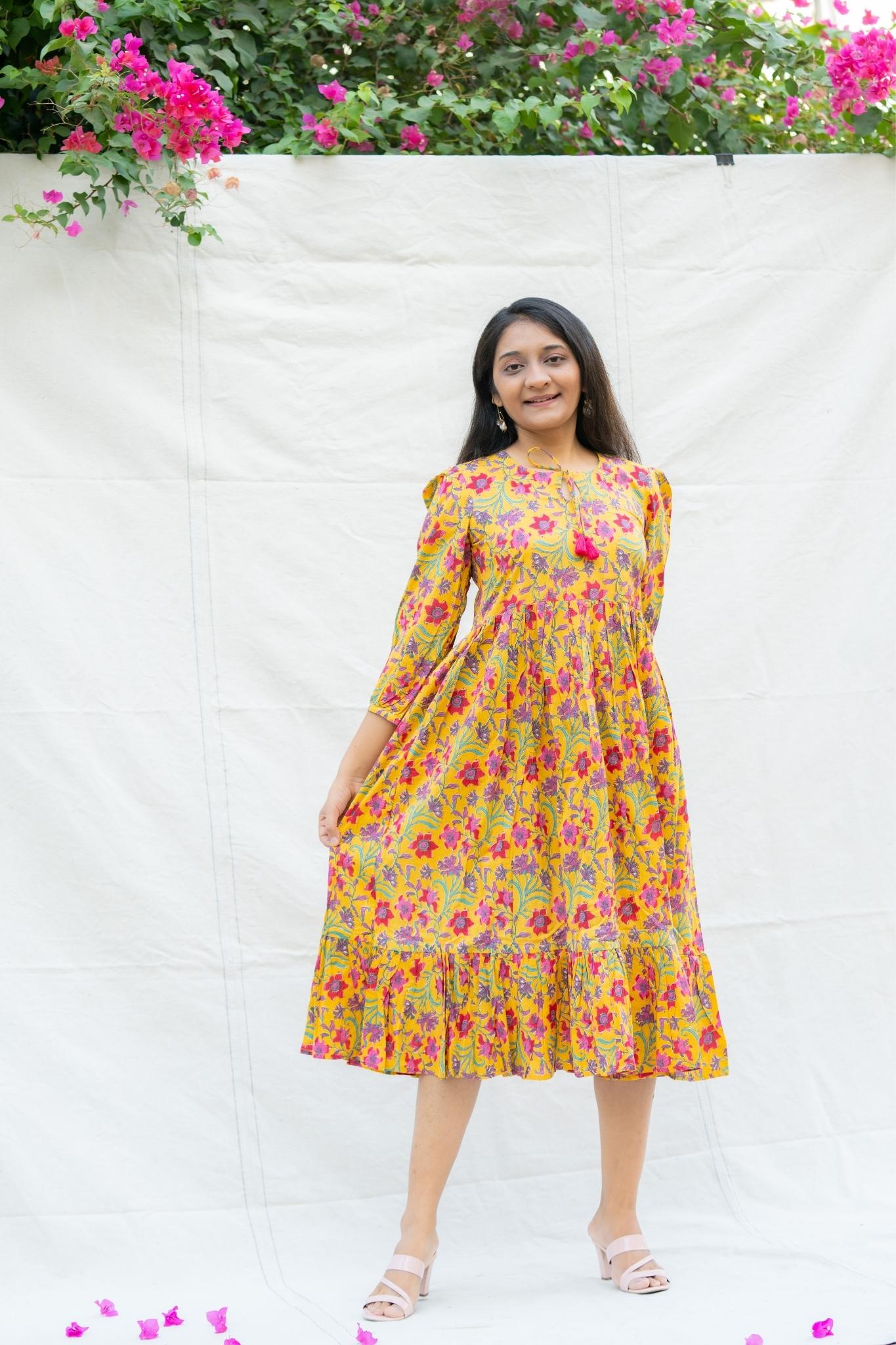 Kesariya Yellow Cotton Dress