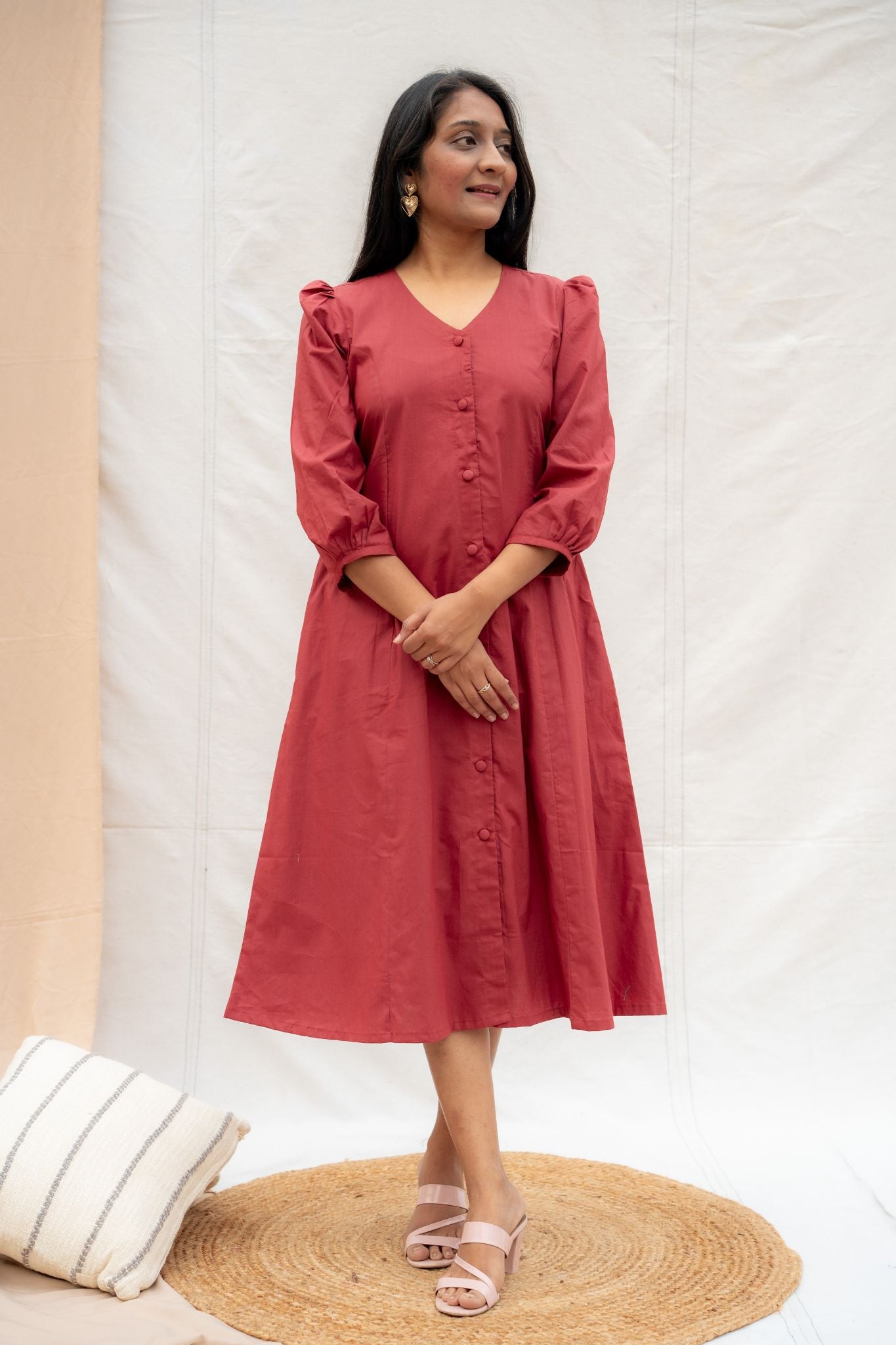 Every Mood Rust Brown Poplin Cotton Dress