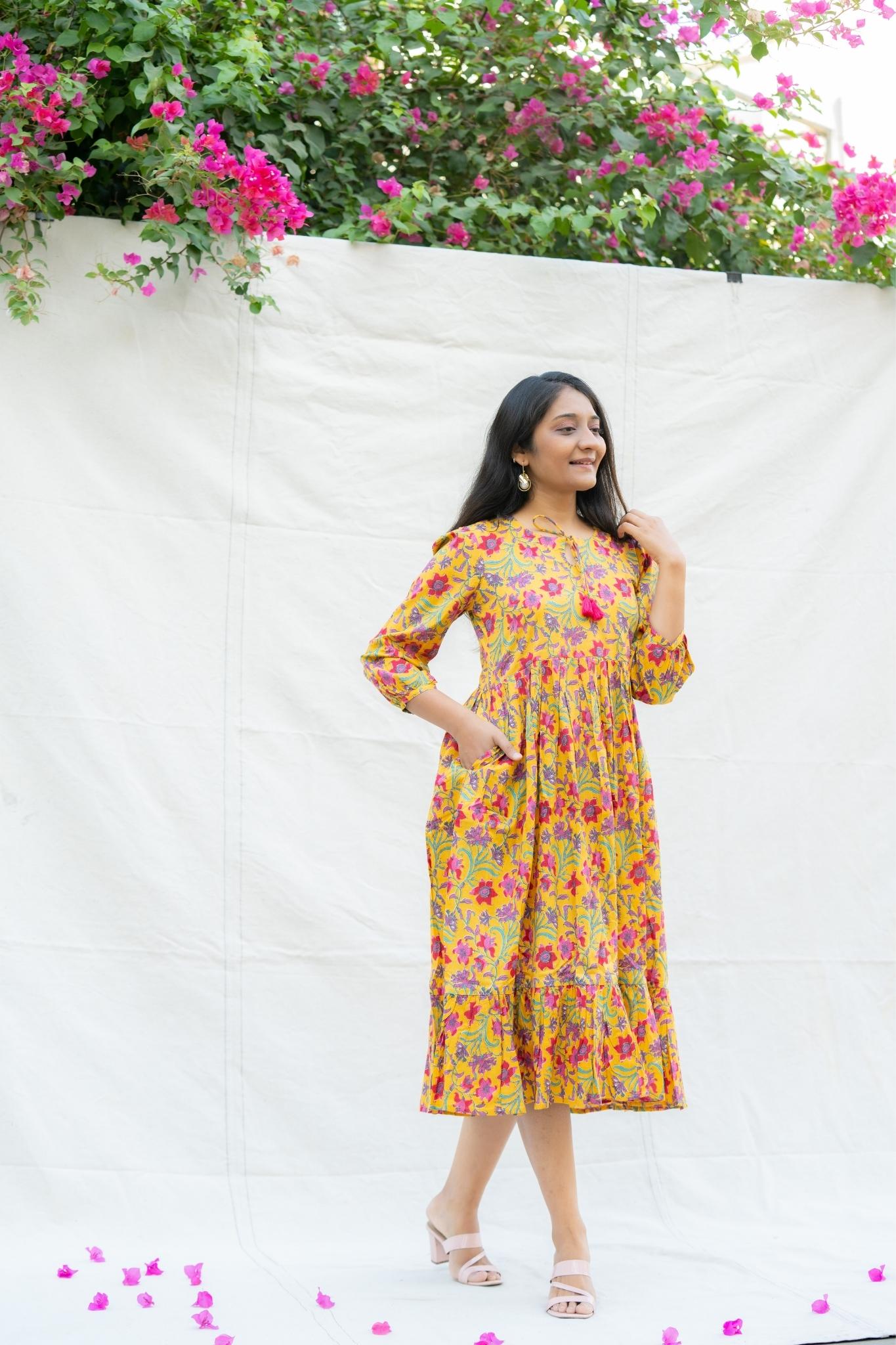 Kesariya Yellow Cotton Dress