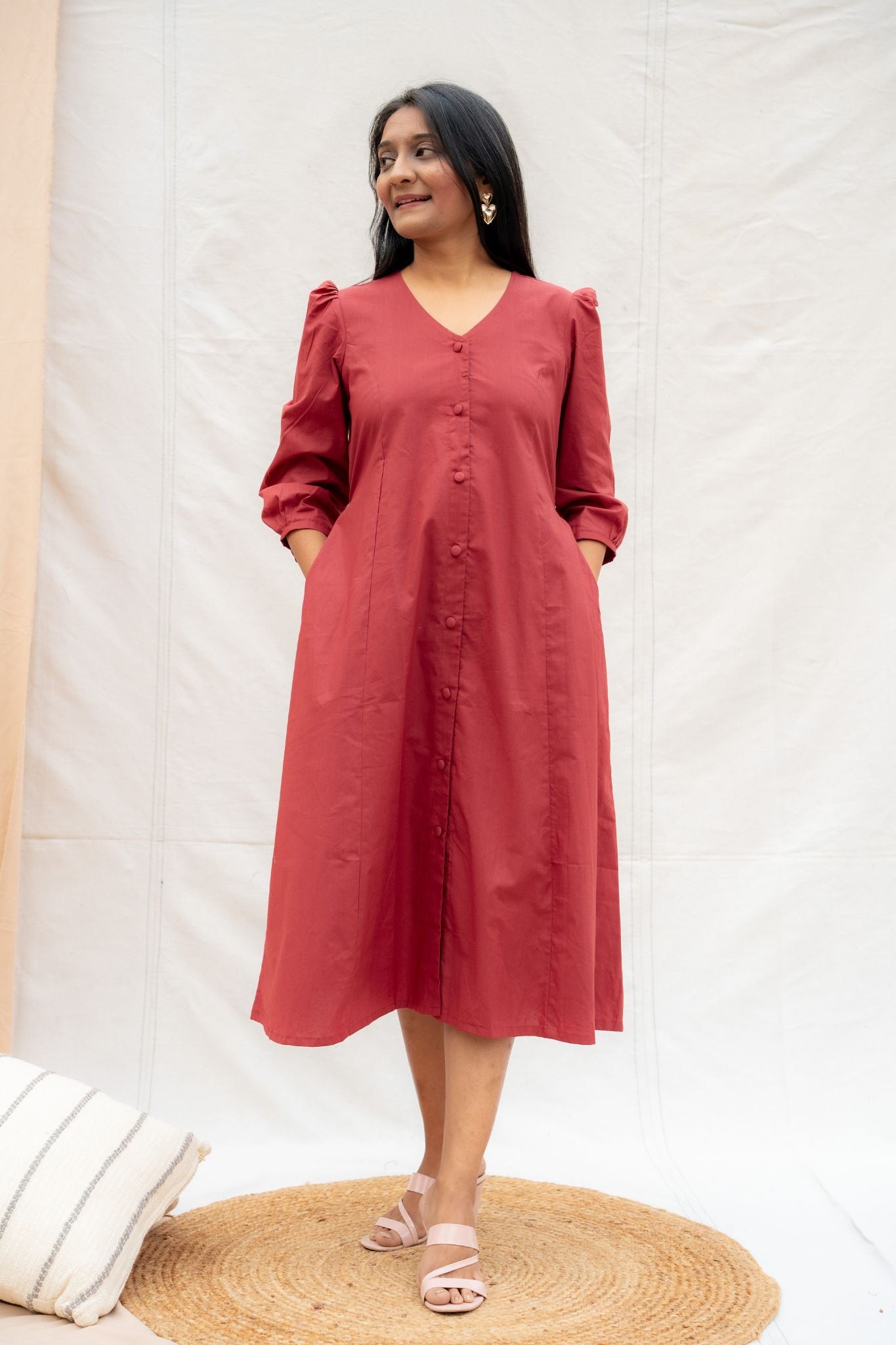 Every Mood Rust Brown Poplin Cotton Dress