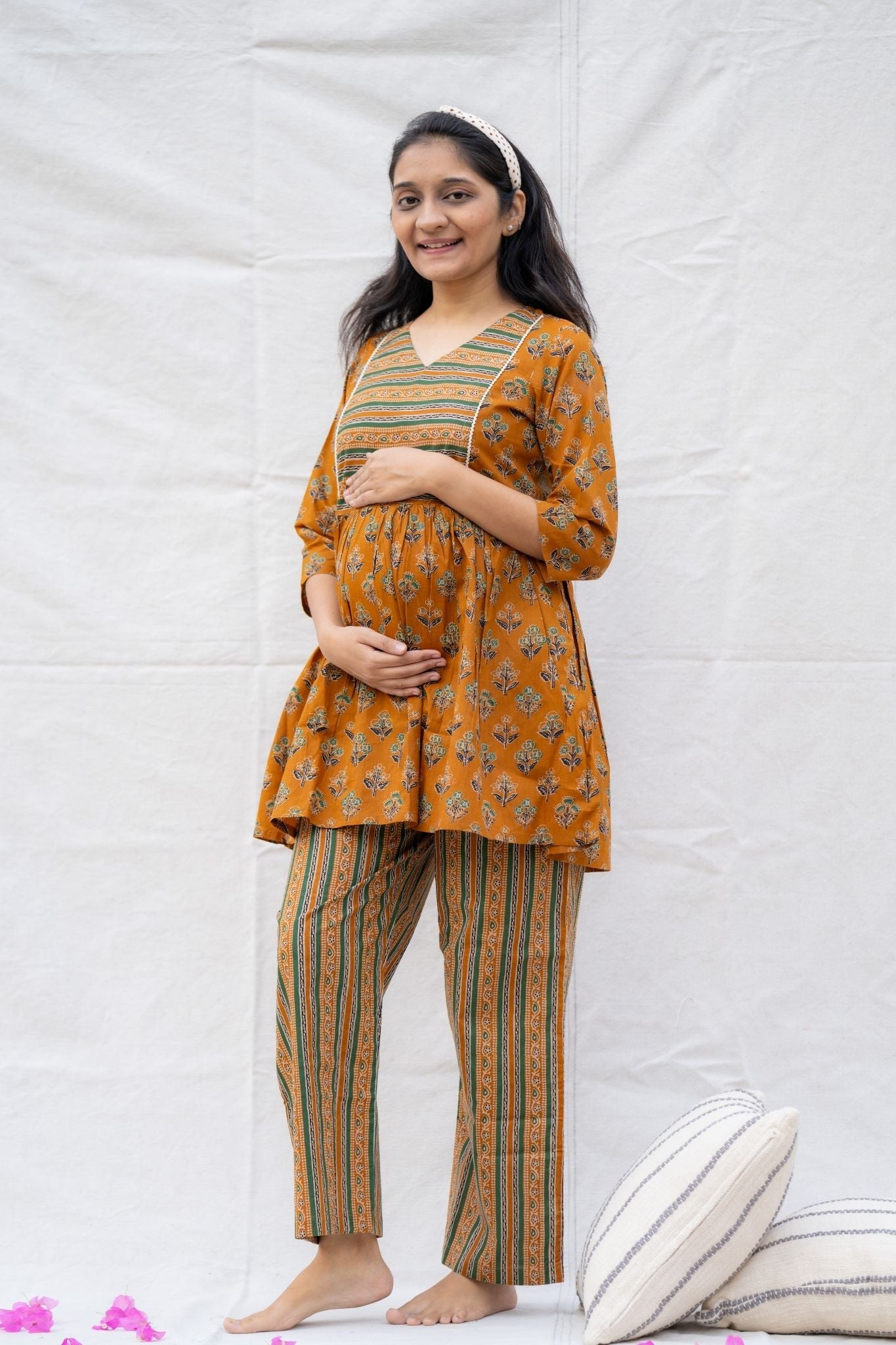 Bump friendly Cotton lounge wear top and bottom set in beautiful prints