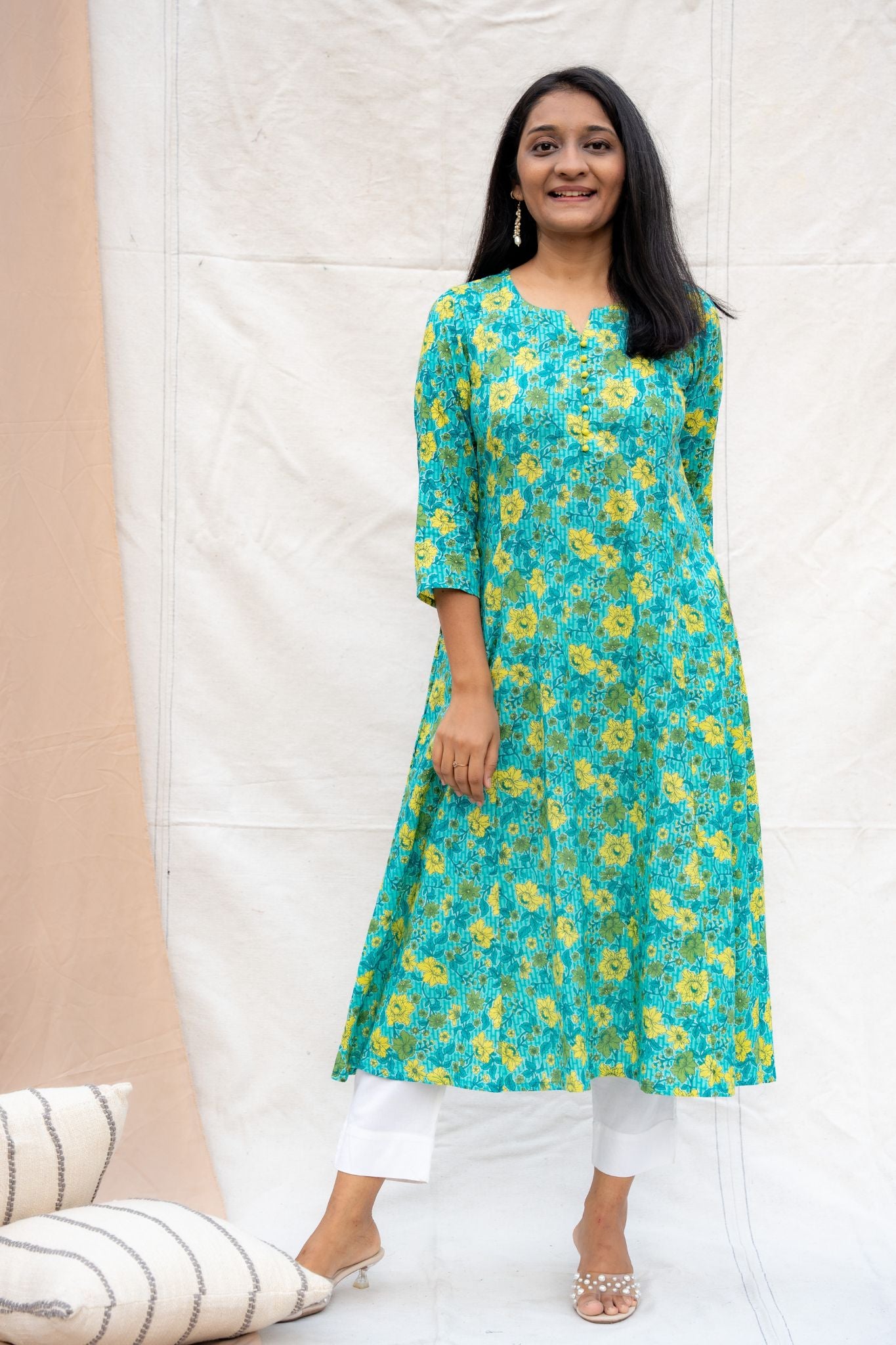 Aastha Blue Maternity and Nursing Cotton Kurta