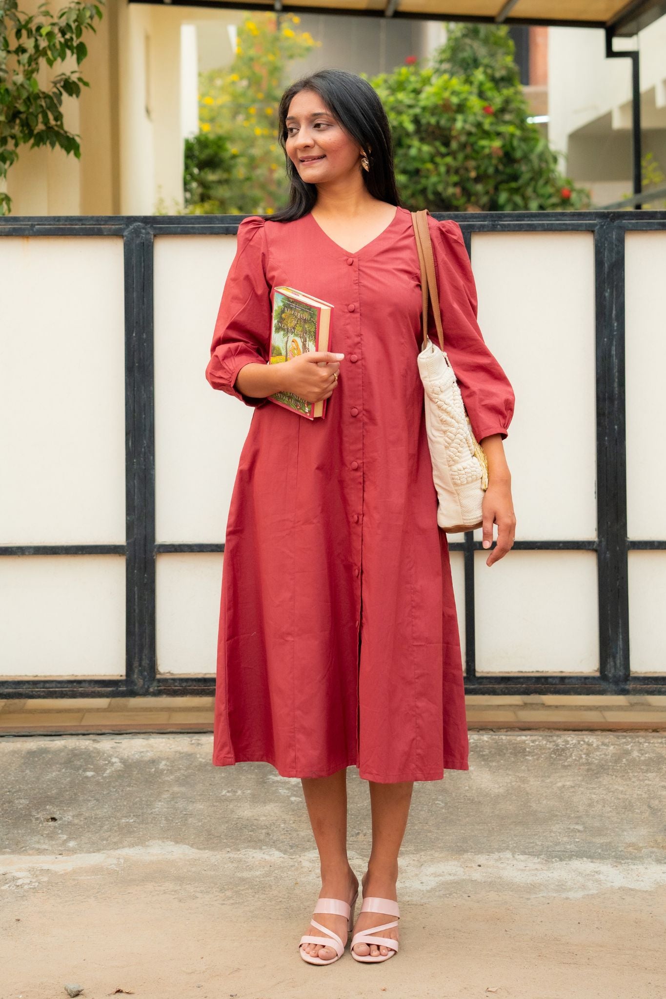 Every Mood Rust Brown Poplin Cotton Dress