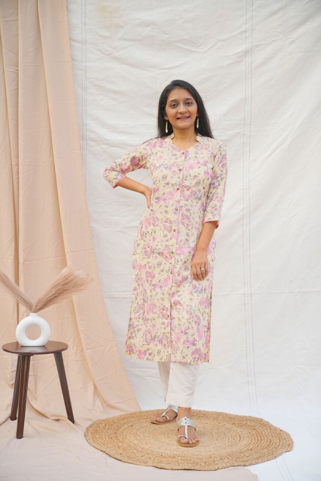 Light Yellow Straight Cut Maternity Cotton Kurta