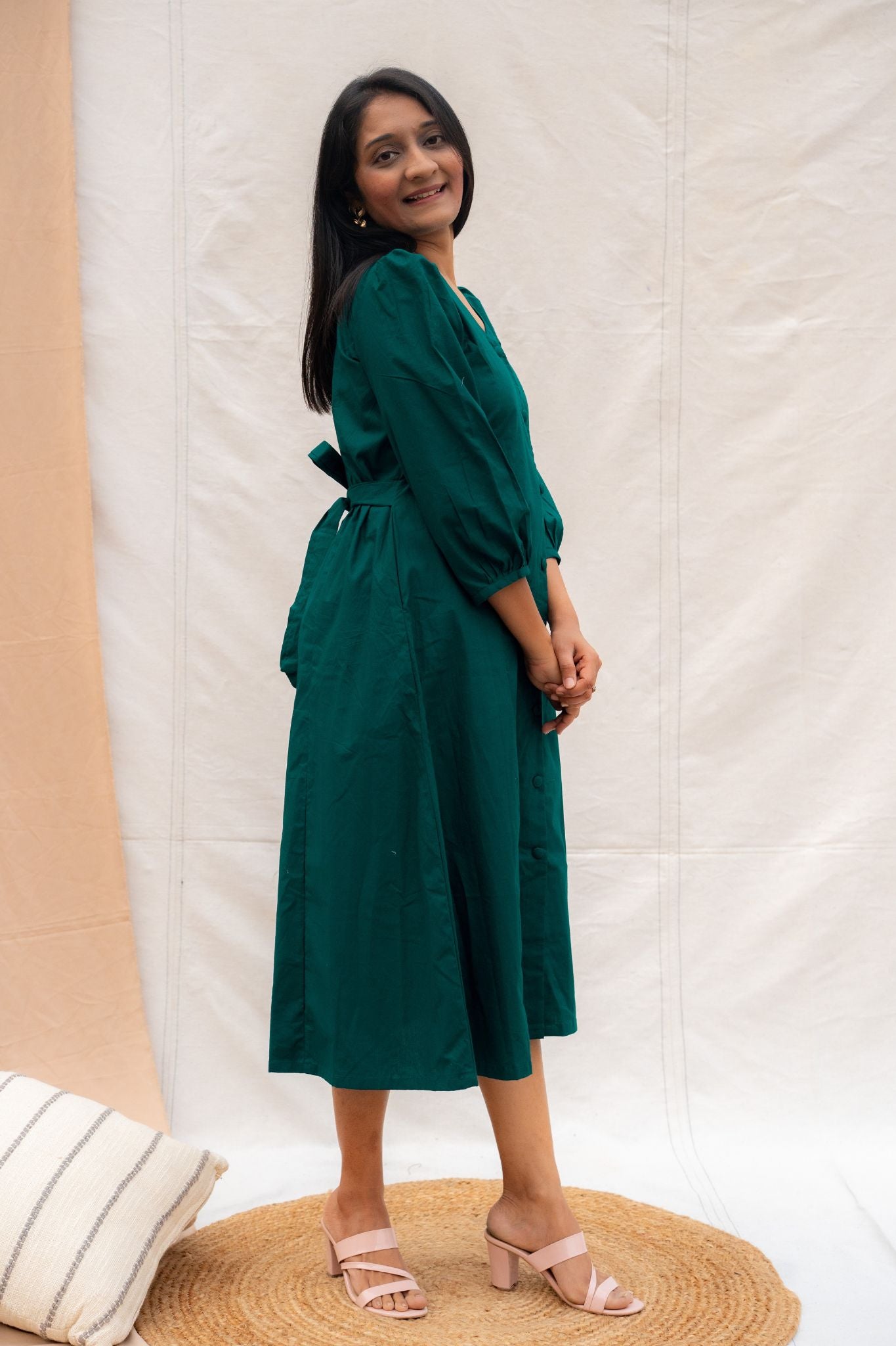 Desk to Dinner Teal Blue Poplin Cotton Dress