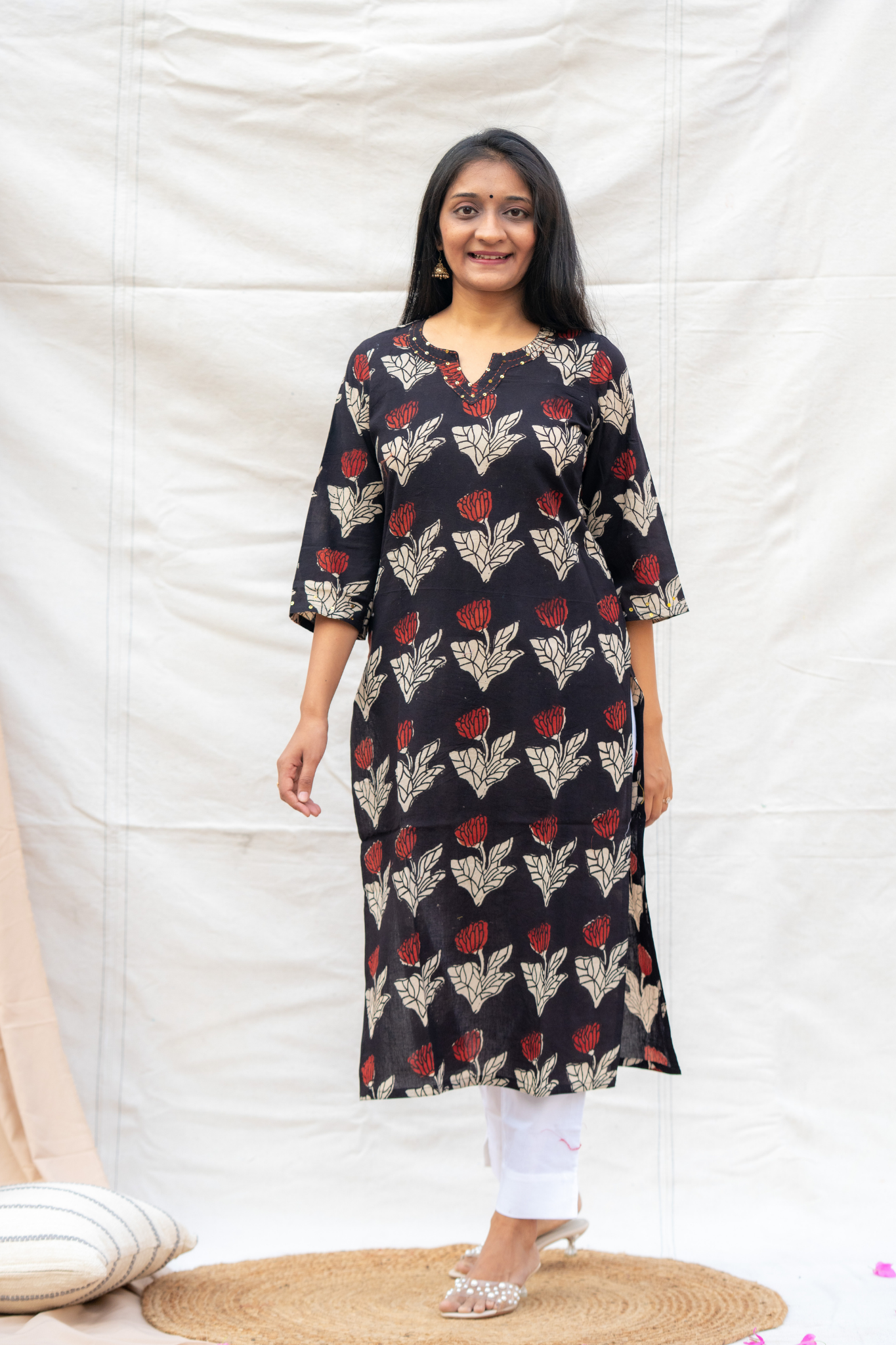 Black Straight Cut Cotton Kurta