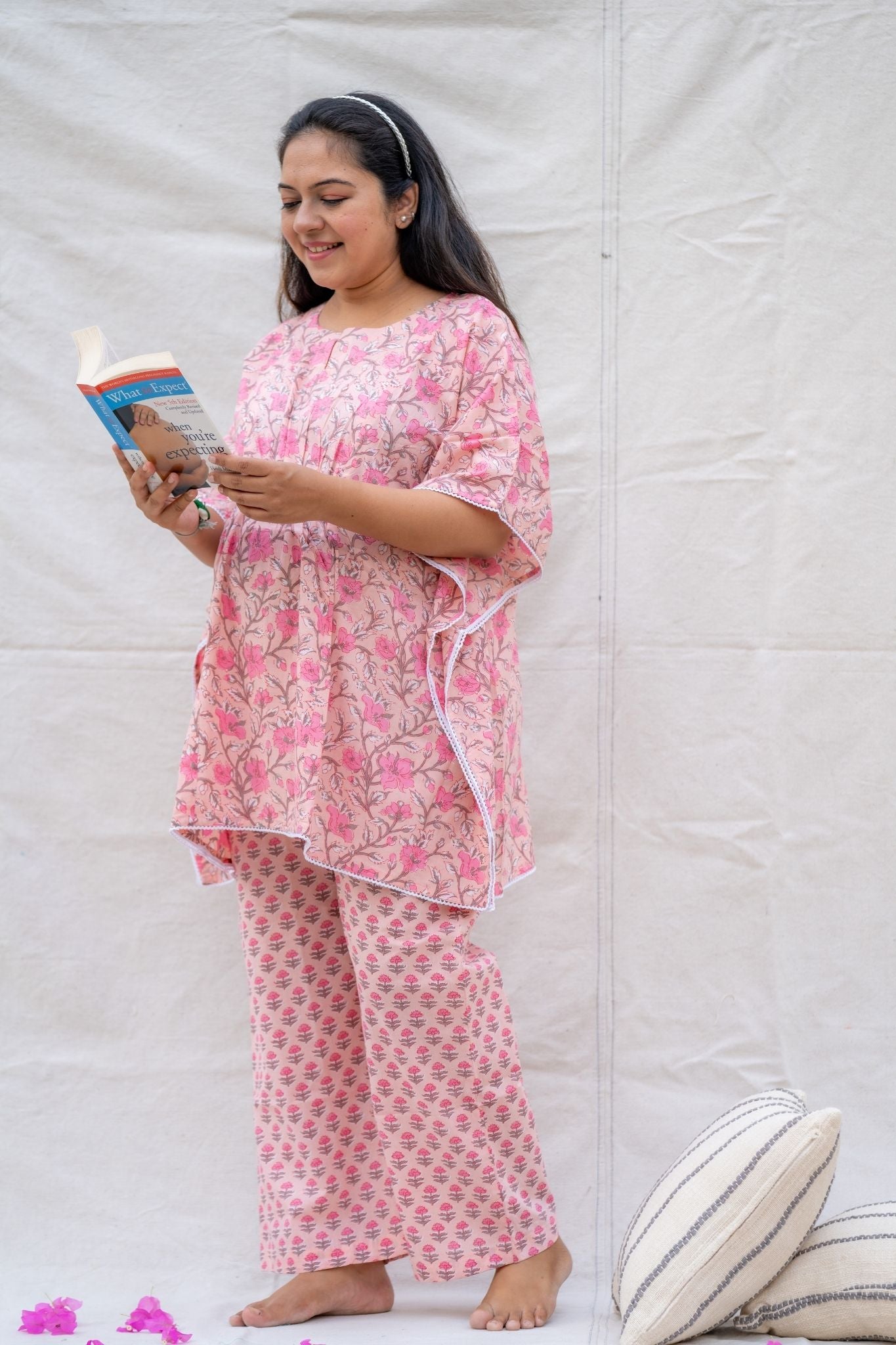 Raashi Light Pink Maternity and Nursing Cotton Lounge Wear Set