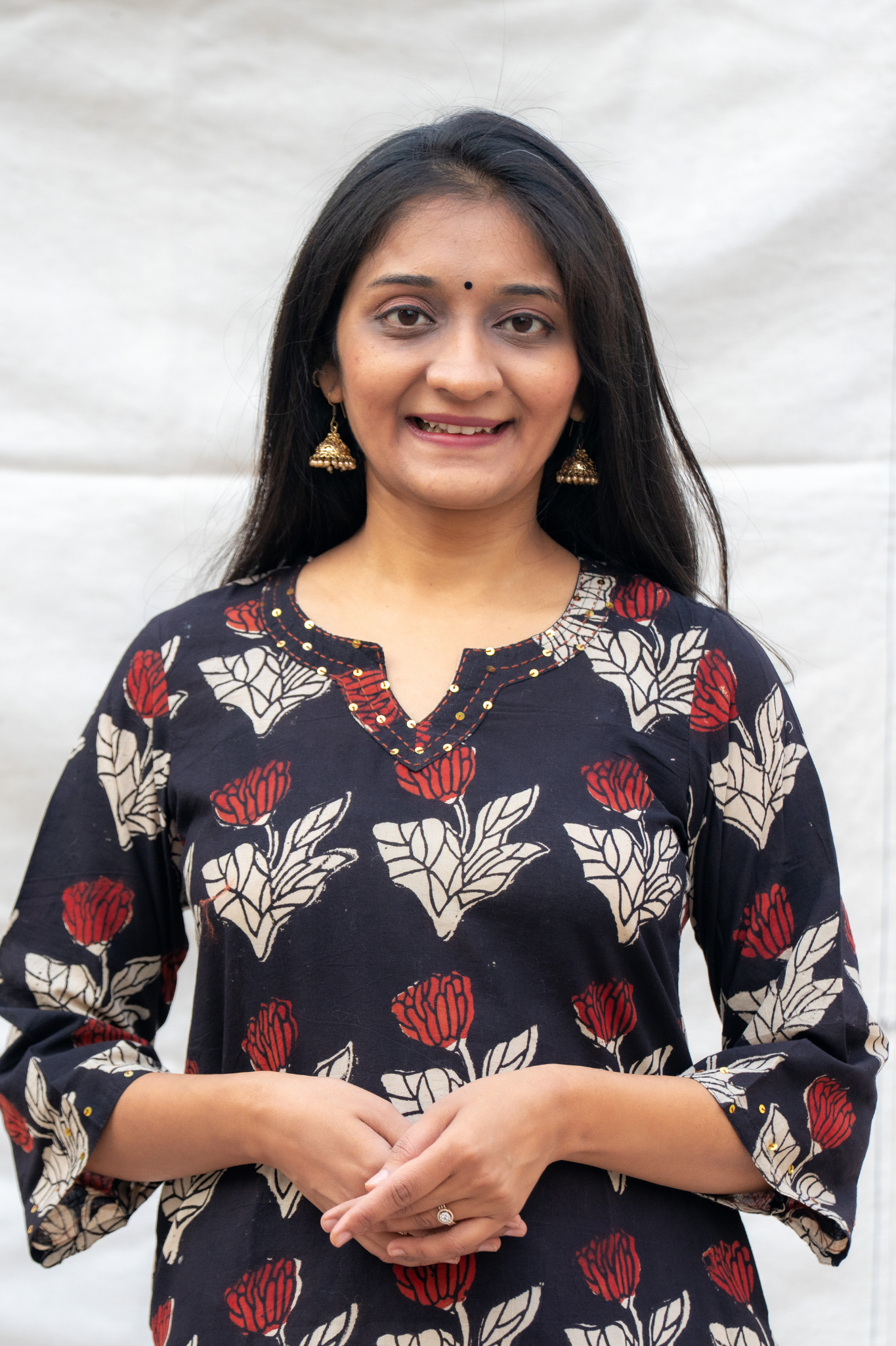 Black Flared Sleeves and Handwork Block print Kurta