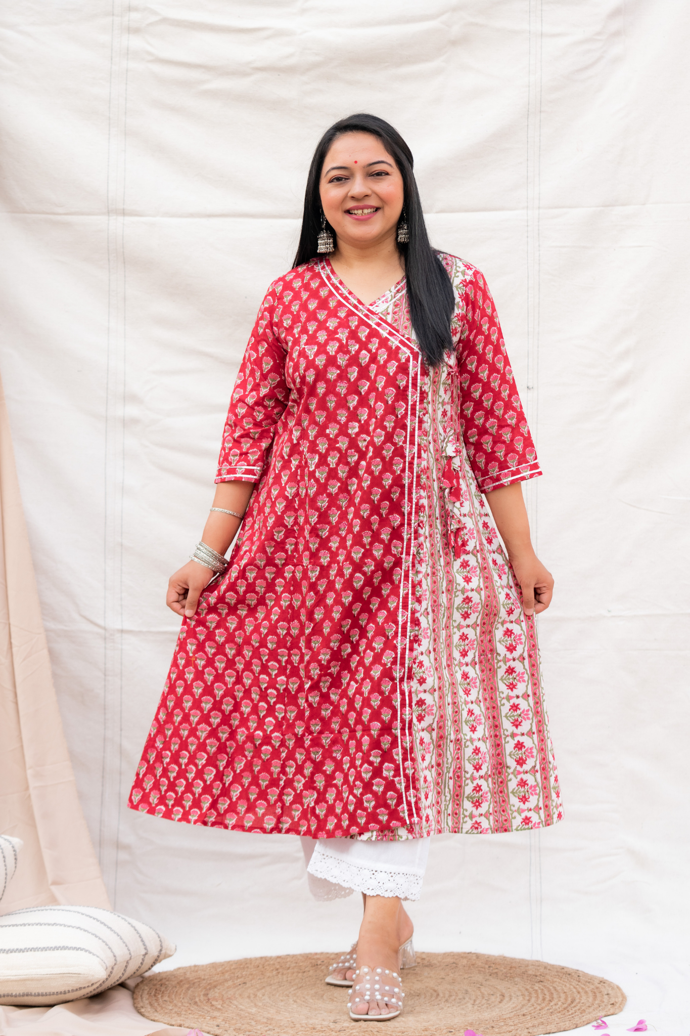 Red Hand block Cotton Kurta