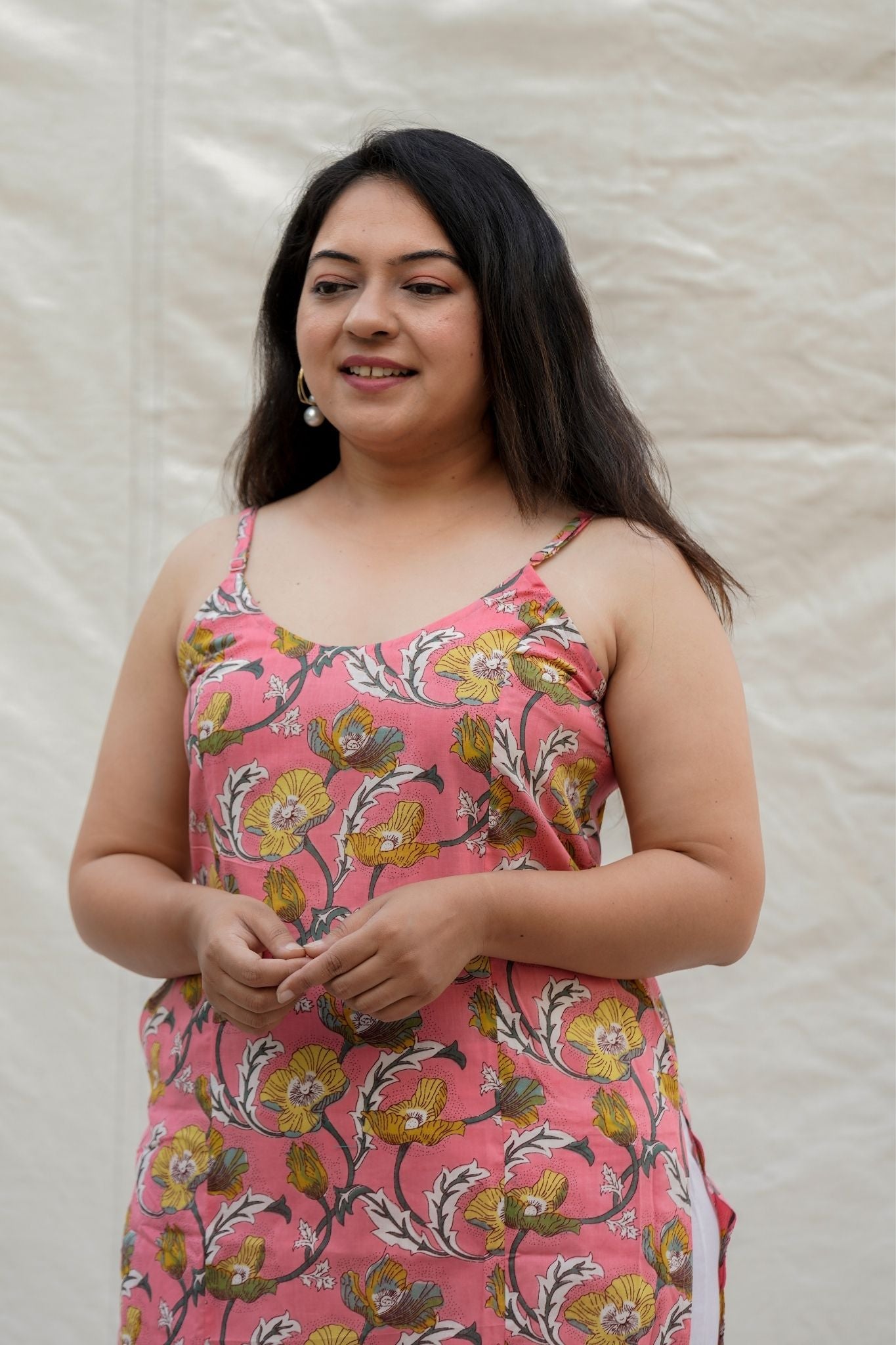 Bonkers Light Pink Floral Spaghetti Straight Cotton Kurta