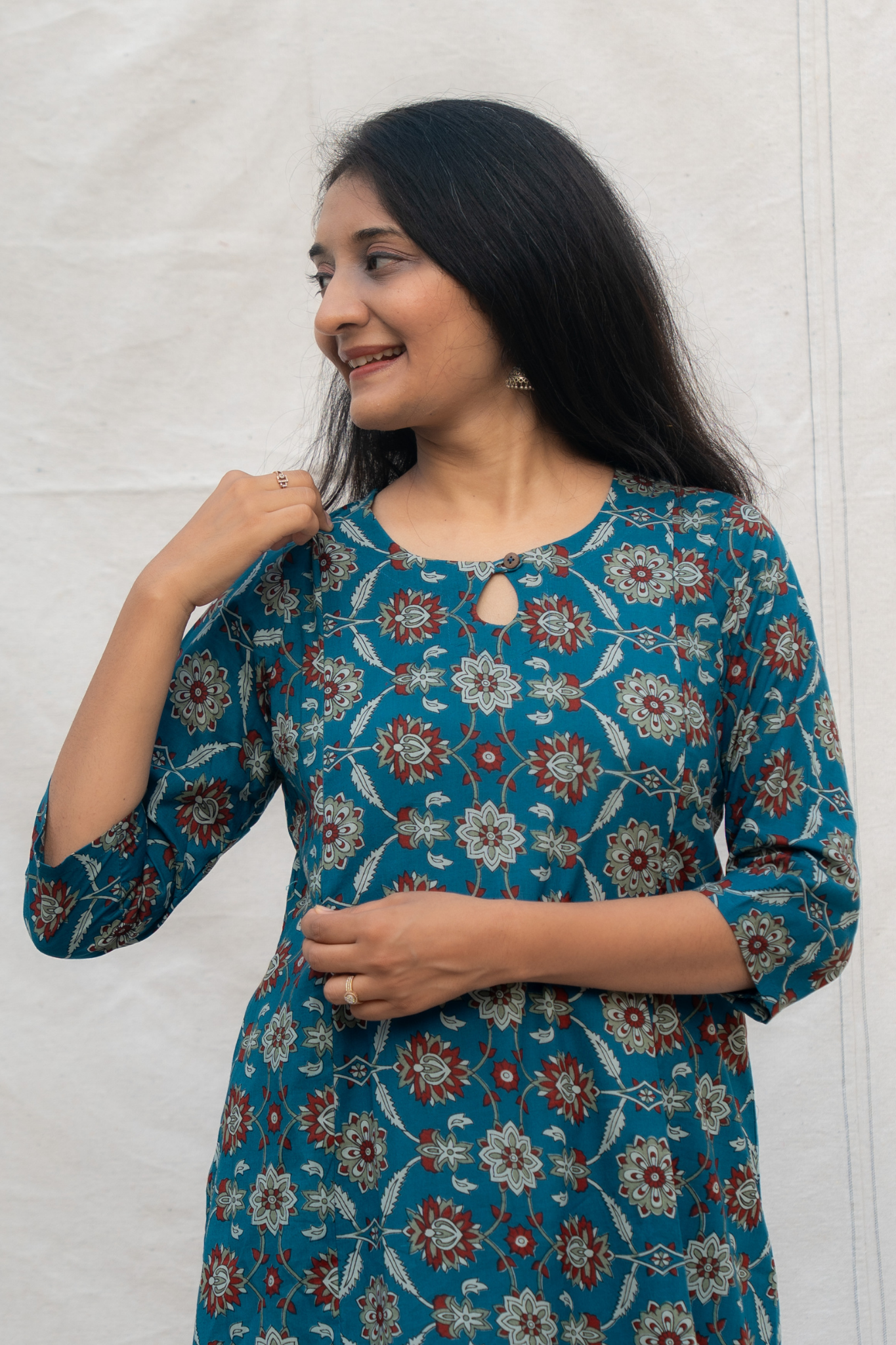 Bhavya Blue Maternity and Nursing Cotton Kurta