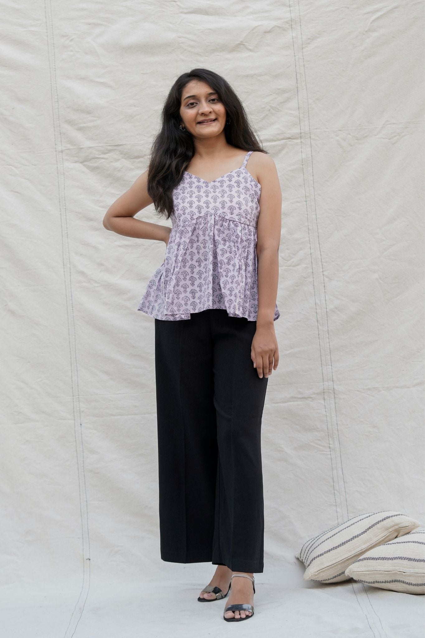 Tinkerbell Purple Floral Spaghetti Cotton Top