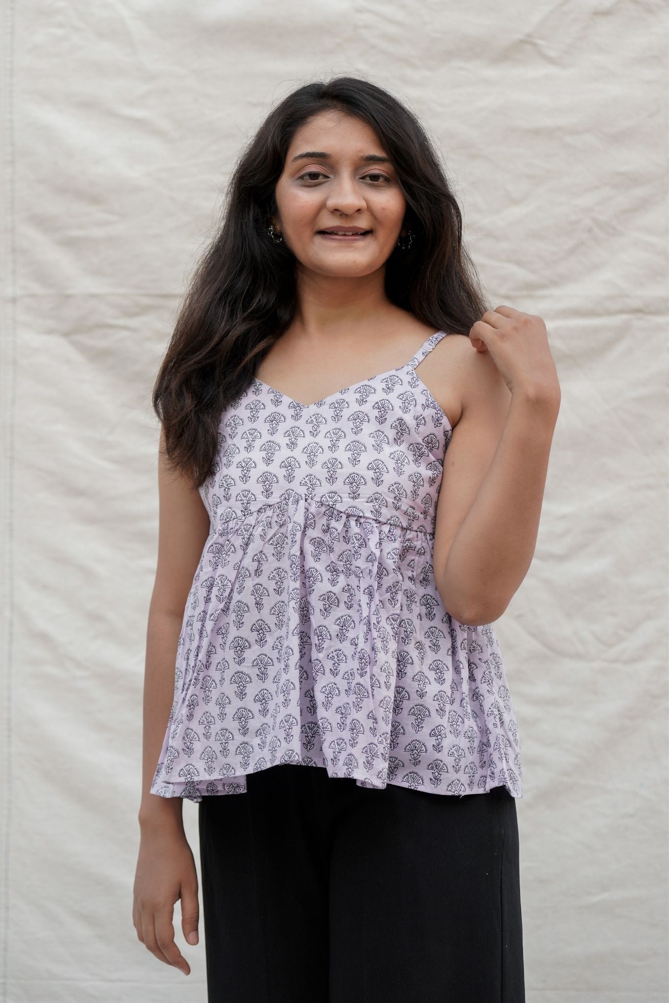 Tinkerbell Purple Floral Spaghetti Cotton Top