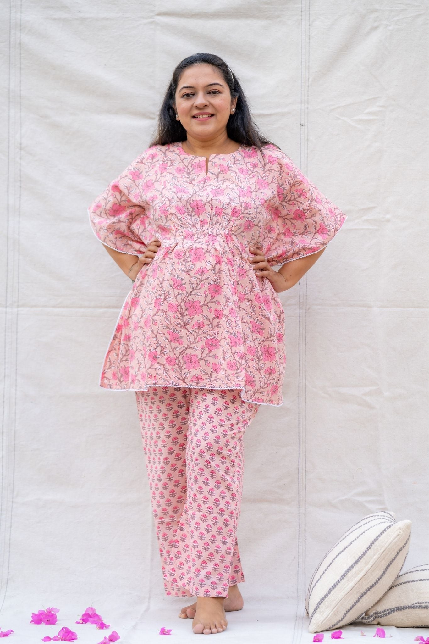 Raashi Light Pink Maternity and Nursing Cotton Lounge Wear Set