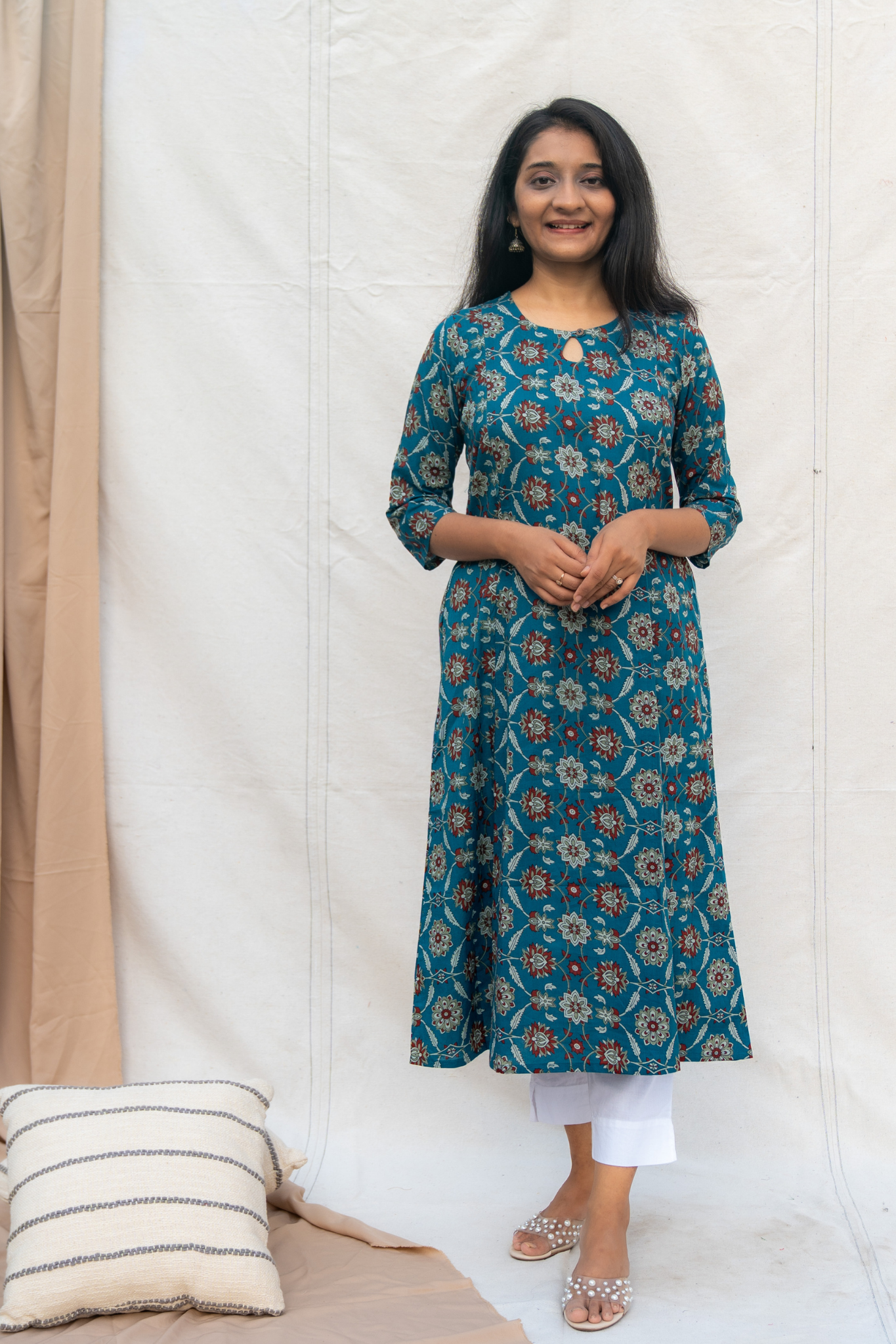 Bhavya Blue Maternity and Nursing Cotton Kurta