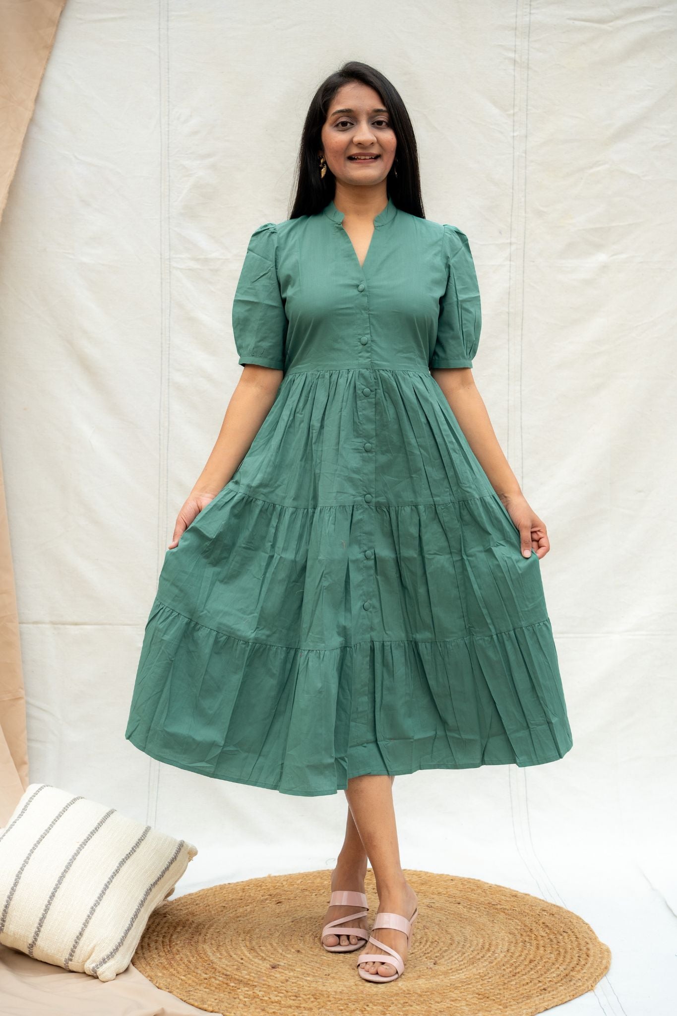 All Day Out Sage Green Poplin Cotton Dress