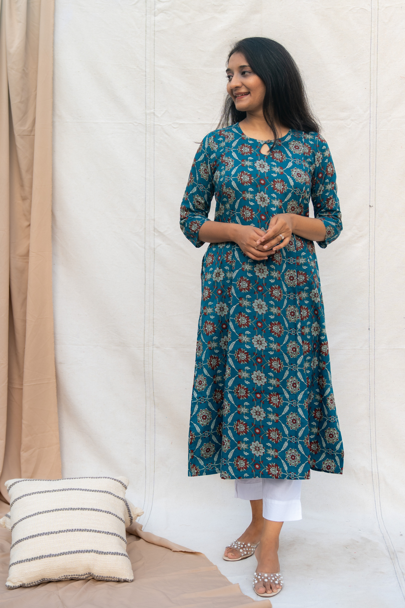 Bhavya Blue Maternity and Nursing Cotton Kurta