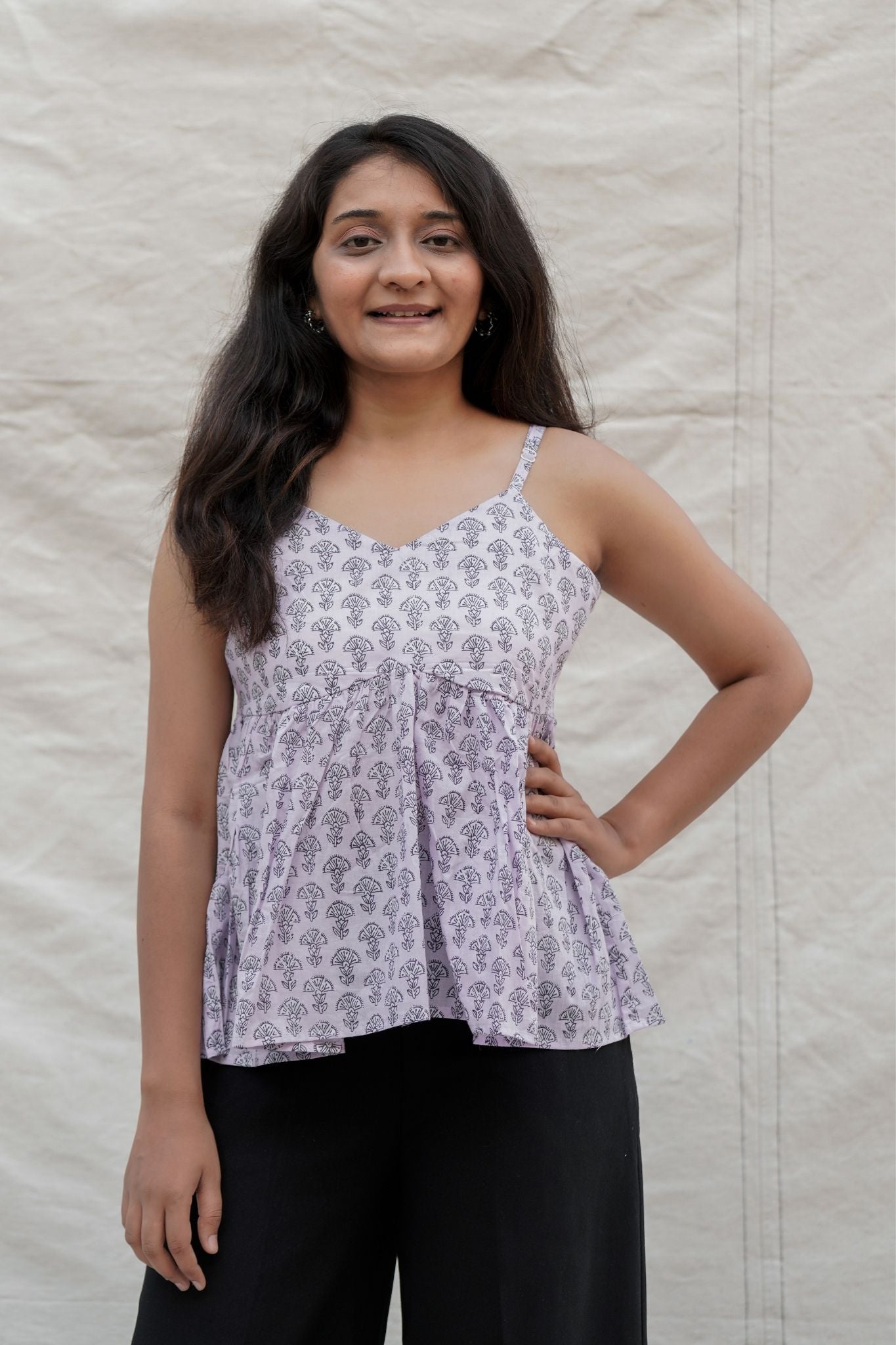 Tinkerbell Purple Floral Spaghetti Cotton Top