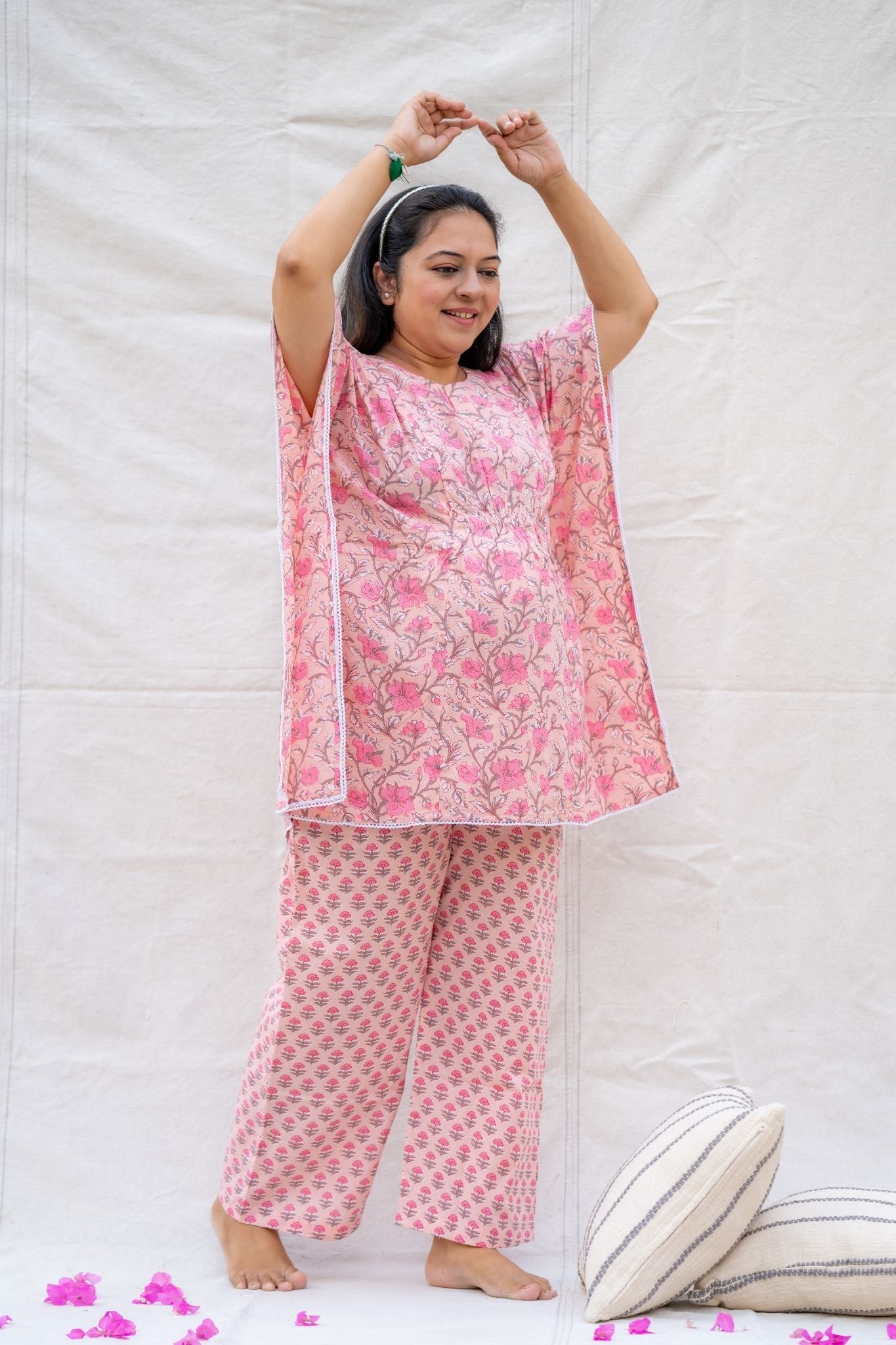 Raashi Light Pink Maternity and Nursing Cotton Lounge Wear Set