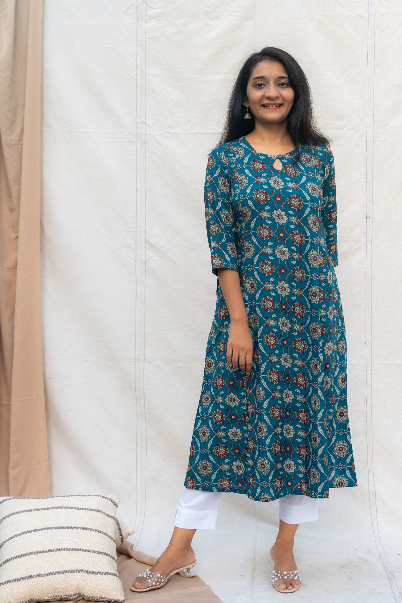 Bhavya Blue Maternity and Nursing Cotton Kurta