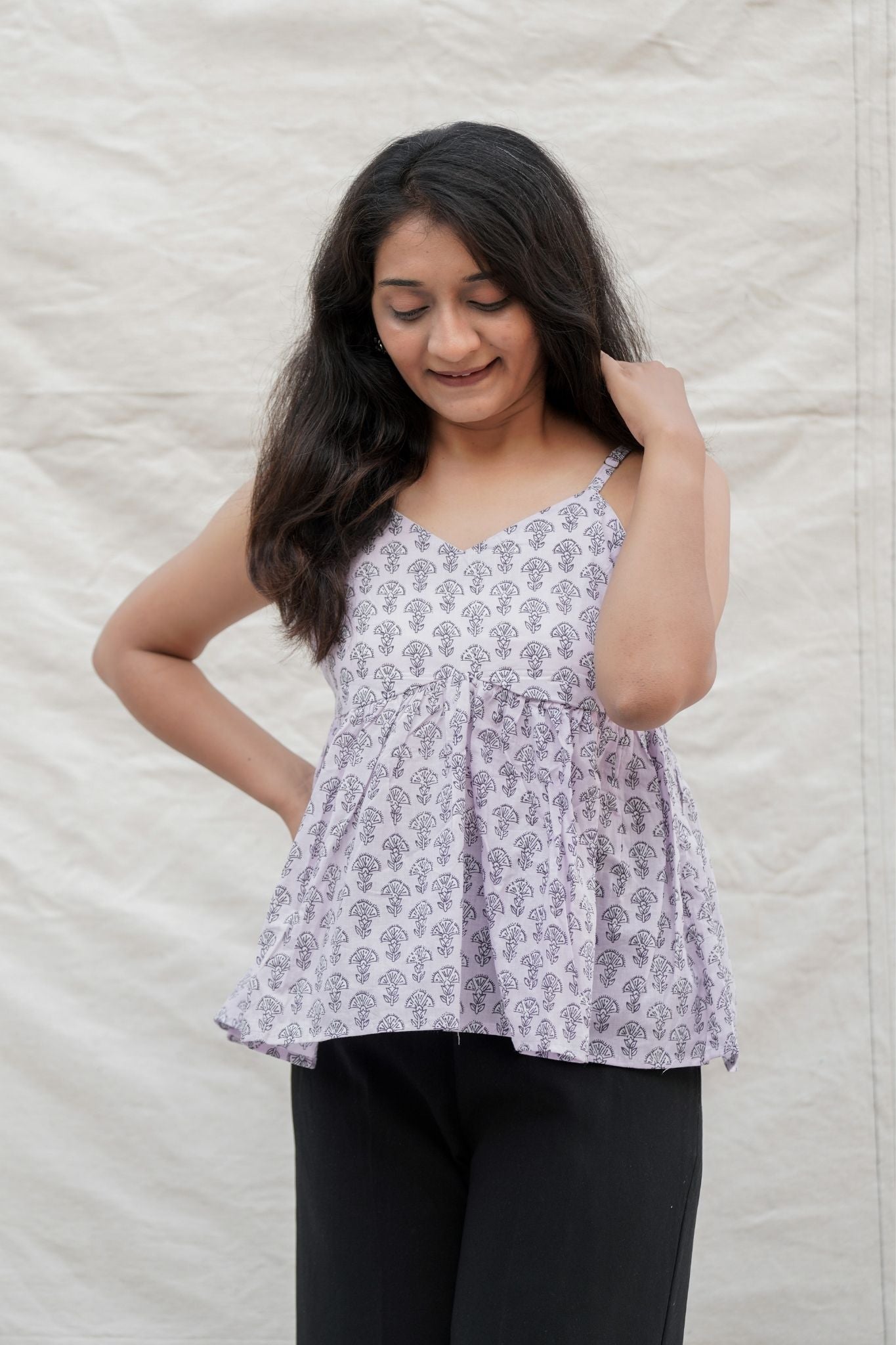 Tinkerbell Purple Floral Spaghetti Cotton Top