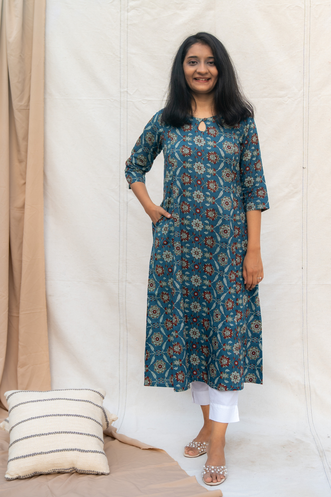 Bhavya Blue Maternity and Nursing Cotton Kurta